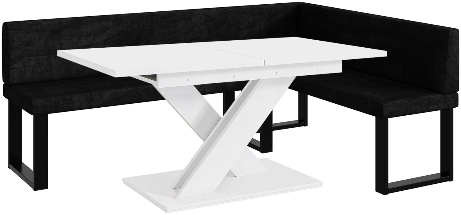 MEBLINI Eckbank für Esszimmer mit ausziehbarem Tisch - Küchenbank - Essecke - Sitzecke Küche - TONI - U-Beine 142x196x87cm Rechts - Graphit Samt/B Weiß Matt Bild 1