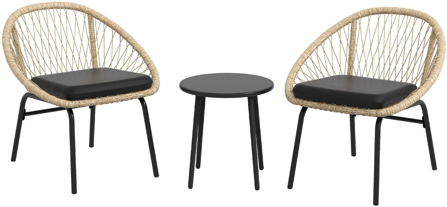 3-tlg, Rattan Gartenmöbel-Set, Balkonmöbel-Set mit Couchtisch & 2 Stühlen, Sitzgarnitur mit Kissen, wetterfest, Polyester, Gelb Bild 1