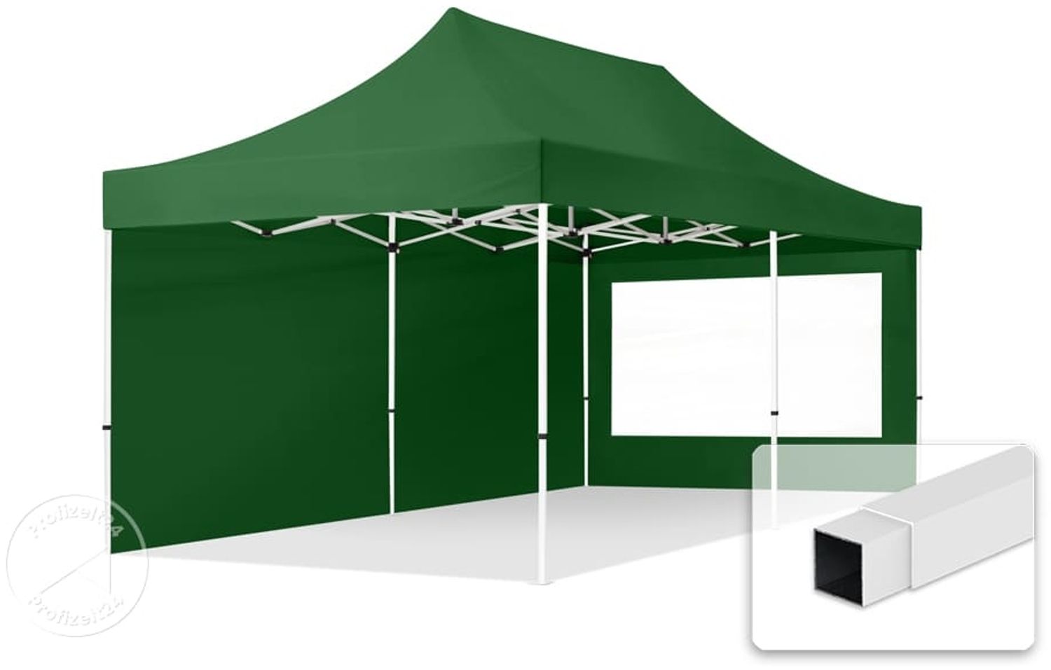 3x6 m Faltpavillon, ECONOMY Stahl 30mm, Seitenteil mit Panoramafenster, dunkelgrün Bild 1