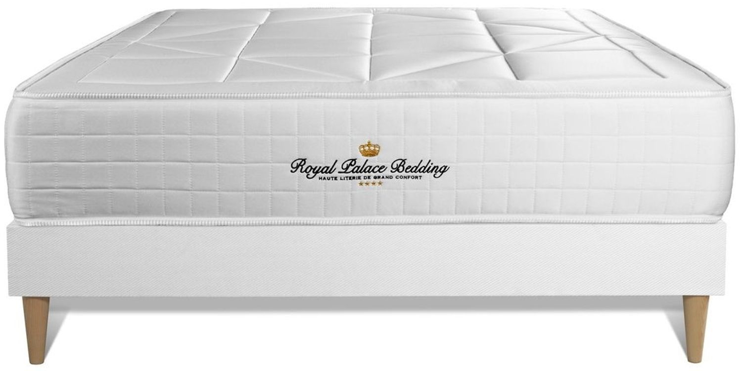 Matratze Windsor 130x220 cm + Bettgestell ohne Kopfteil mit Lattenrost, H2, Memory-Schaum und Taschenfeder, Höhe: 26 cm, Weiß Bild 1