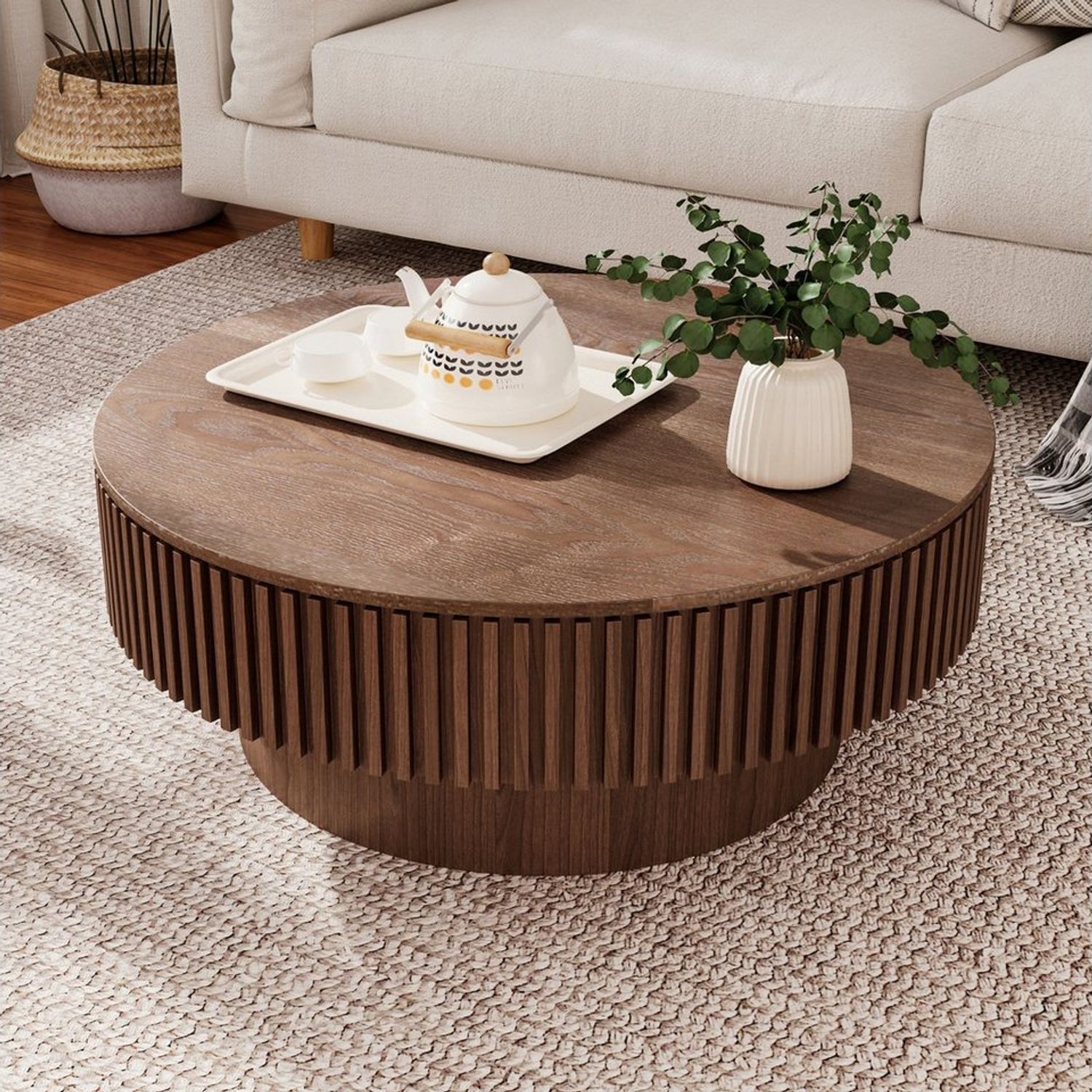 Celya Couchtisch Akzent-Teetisch rund 75 cm (Mit verstecktem Stauraum unter der Tischplatte, einzigartige Pilzform), idealen Ergänzung für Wohnzimmer, Schlafzimmer oder Büro Bild 1