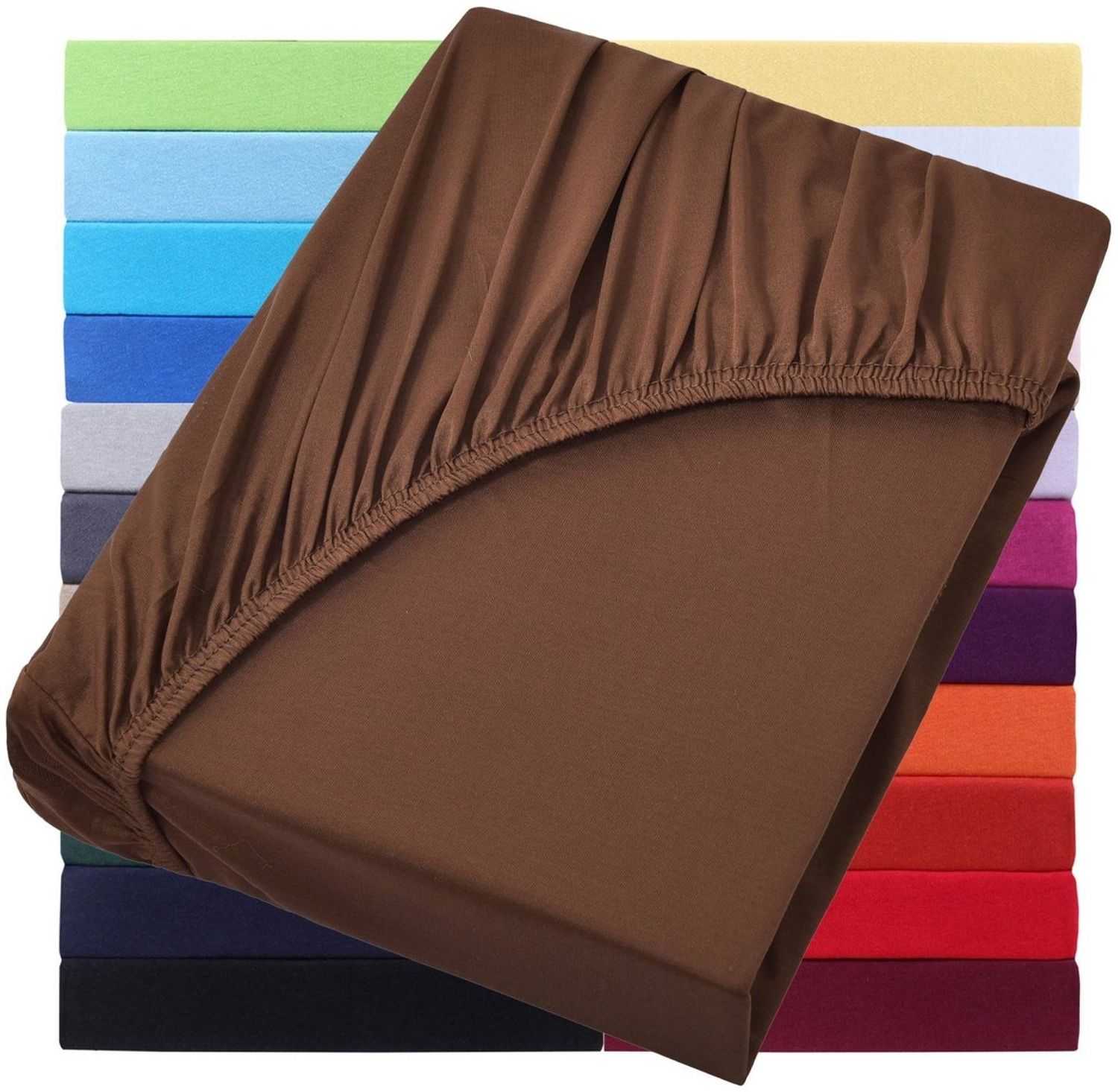 NatureMark Spannbettlaken Jersey Basic Spannbetttuch, 100% Baumwolle, Gummizug: rundum, (1 Stück), in vielen Größen und Farben, bis 25cm Steghöhe, 90x200 cm, Braun Bild 1