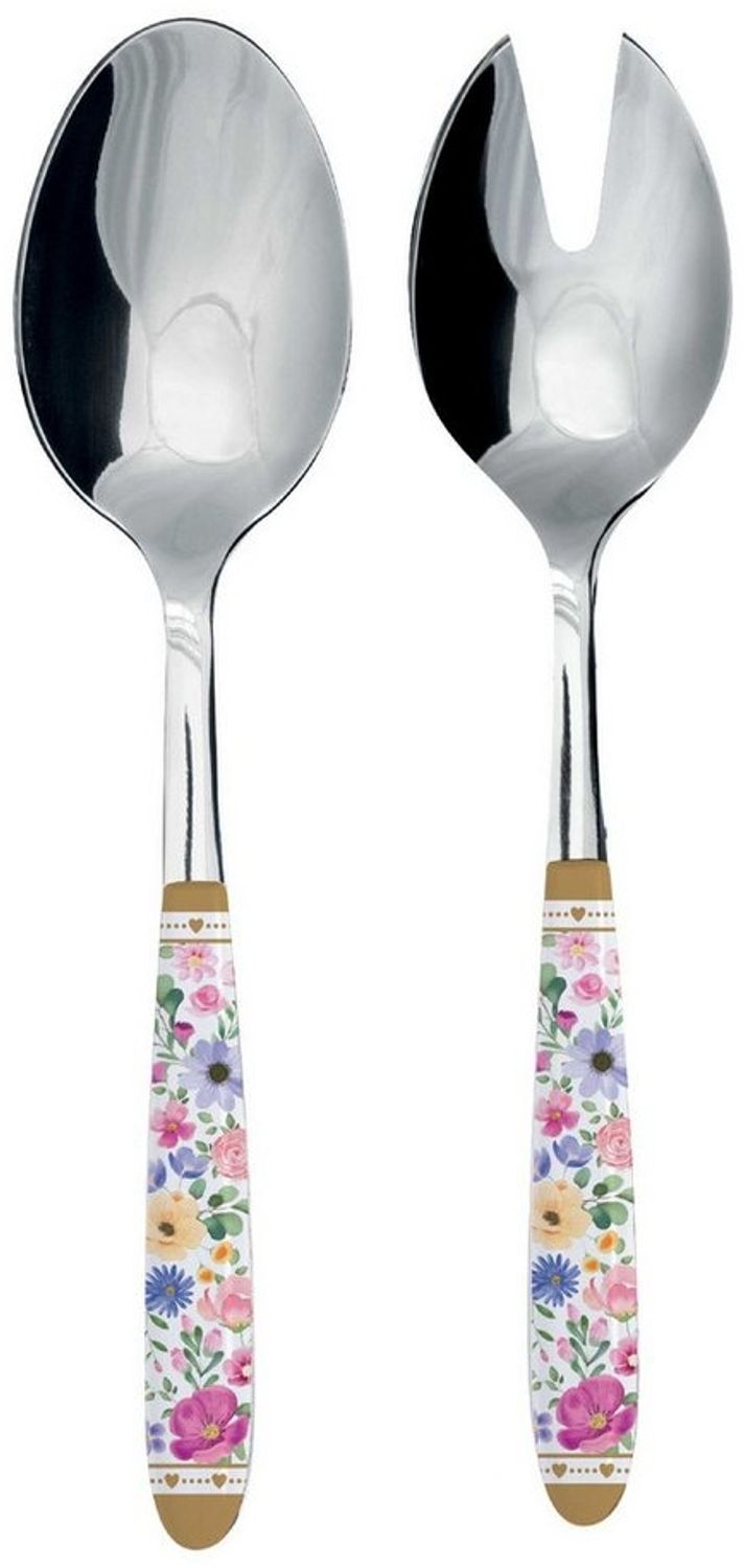 EasyLife Salatbesteck Mon Amour, Spülmaschinengeeignet, Mehrfarbig, Motiv: Herzen & Blumen Bild 1