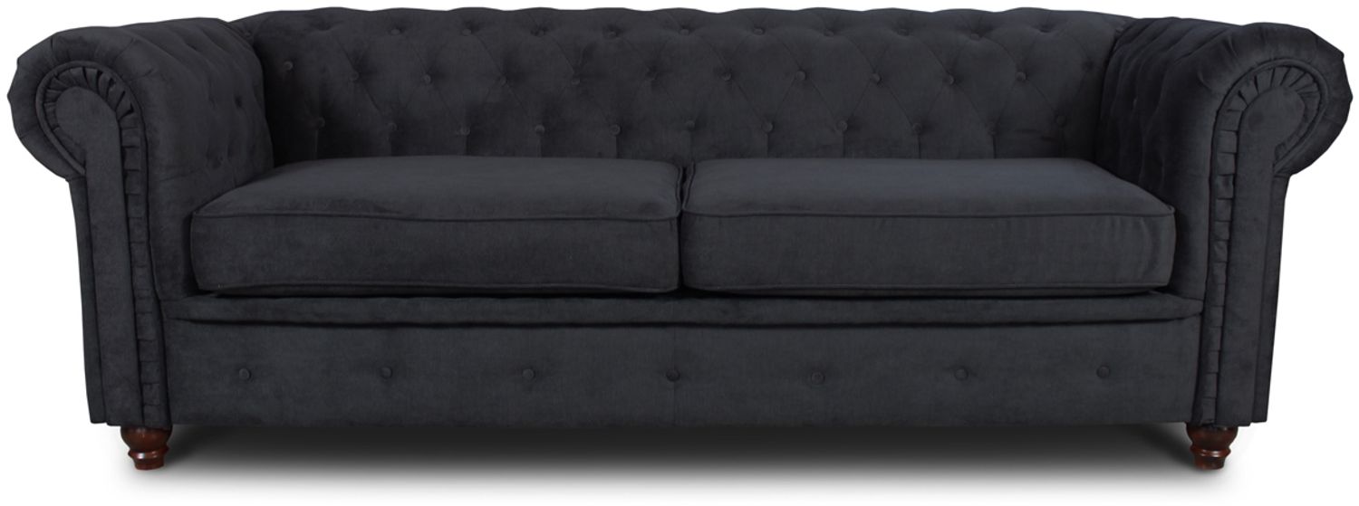 Sofa Chesterfield Asti 3-Sitzer, Couchgarnitur 3-er, Sofagarnitur, Couch mit Holzfüße, Polstersofa - Glamour Design (Schwarz (Capri 19)) Bild 1