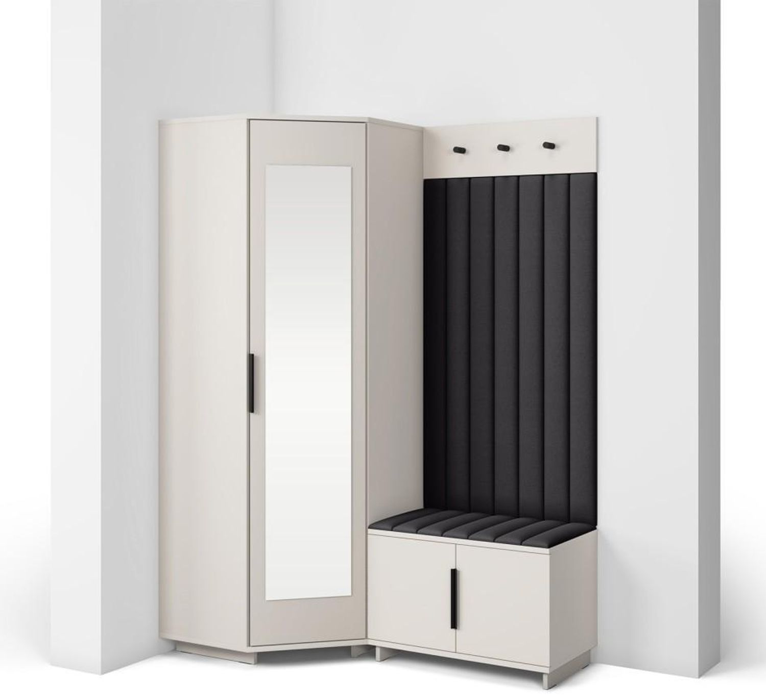 Garderoben-Set Napoli Version 21: Eckschrank mit Polsterpaneelen, Schuhschrank Flur und Eingangsbereich (Cashmere/Trinity 16), 189 x 70 x 140 cm Bild 1