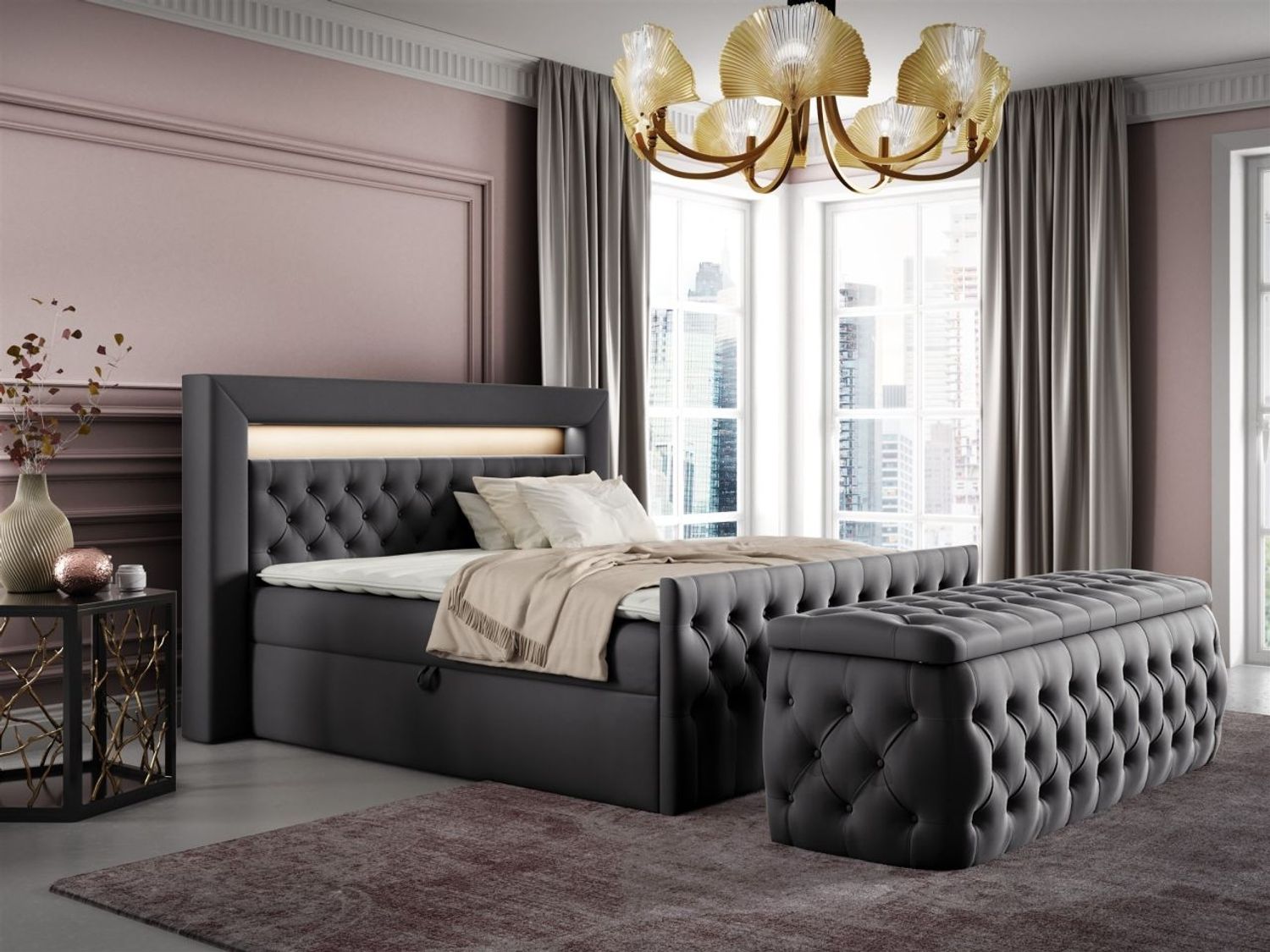 Boxspringbett Schlafzimmerbett ERNESTO Nr. 3 160x200cm in Elisa Velvet Anthrazit Bild 1