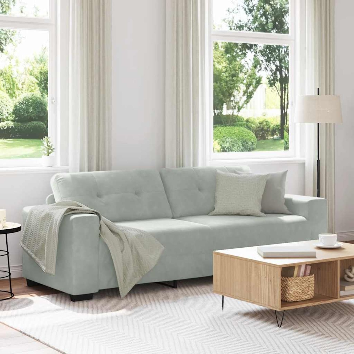 vidaXL 3-Sitzer-Sofa Hellgrau 220x78x80 cm Samt 4105134 Bild 1