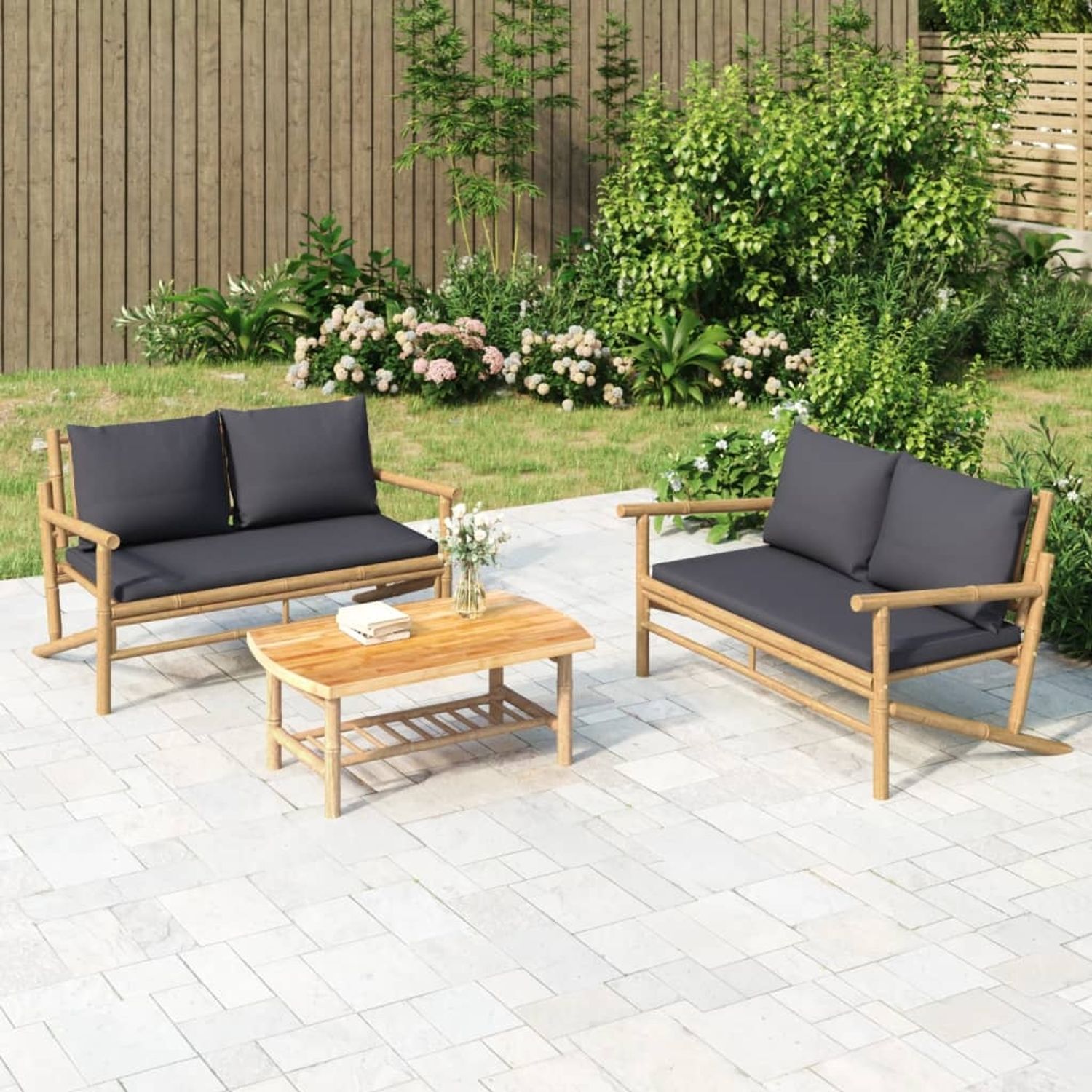 vidaXL Gartenbank mit Dunkelgrauen Kissen Bambus 363464 Bild 1