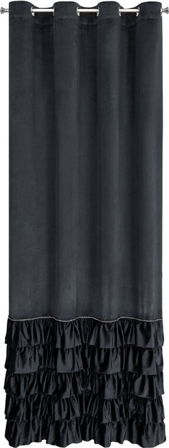Eurofirany 'CARLI' Ösenvorhang mit Rüschen, Velours, Polyester schwarz, 140x250 cm Bild 1
