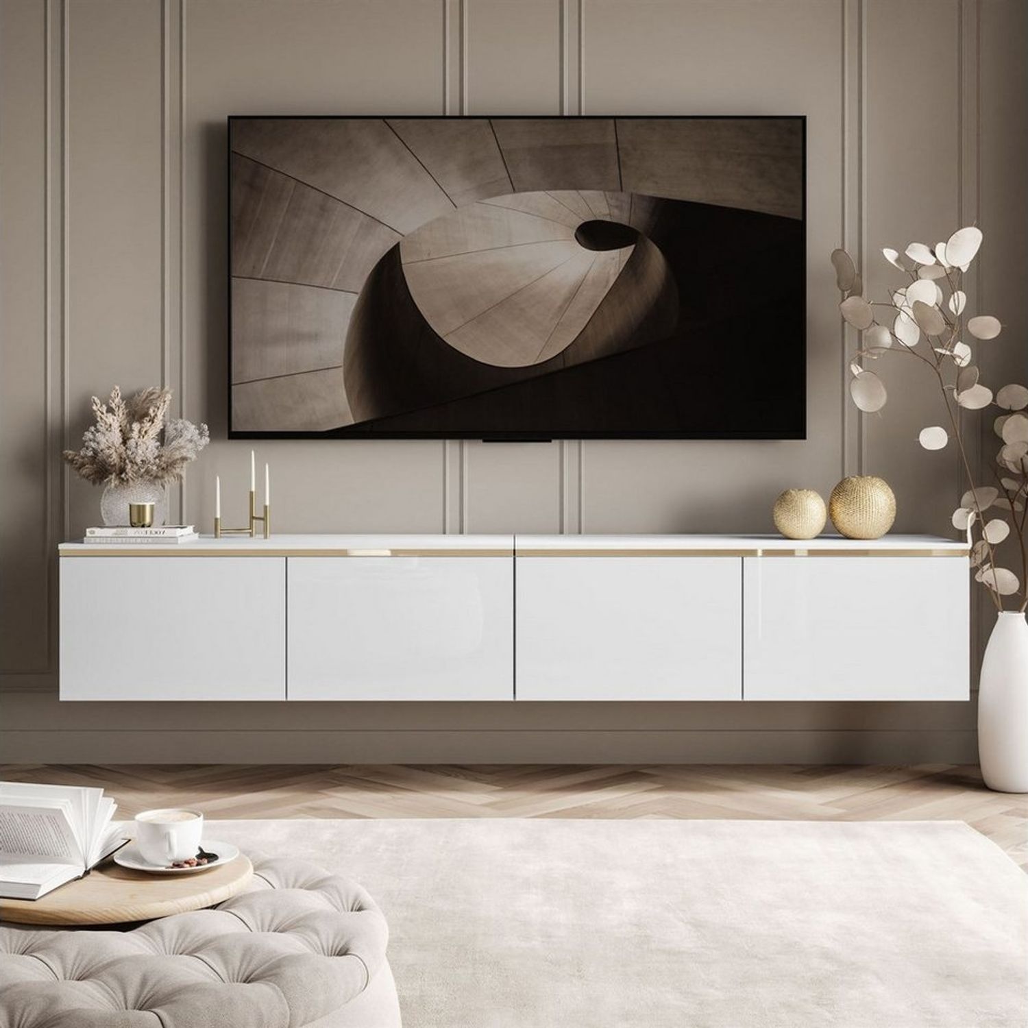 ALLHOUSE24 Lowboard NELLY 200 cm Hängeschrank TV Schrank mit LED Bleuchtung, Breite 200 cm Bild 1