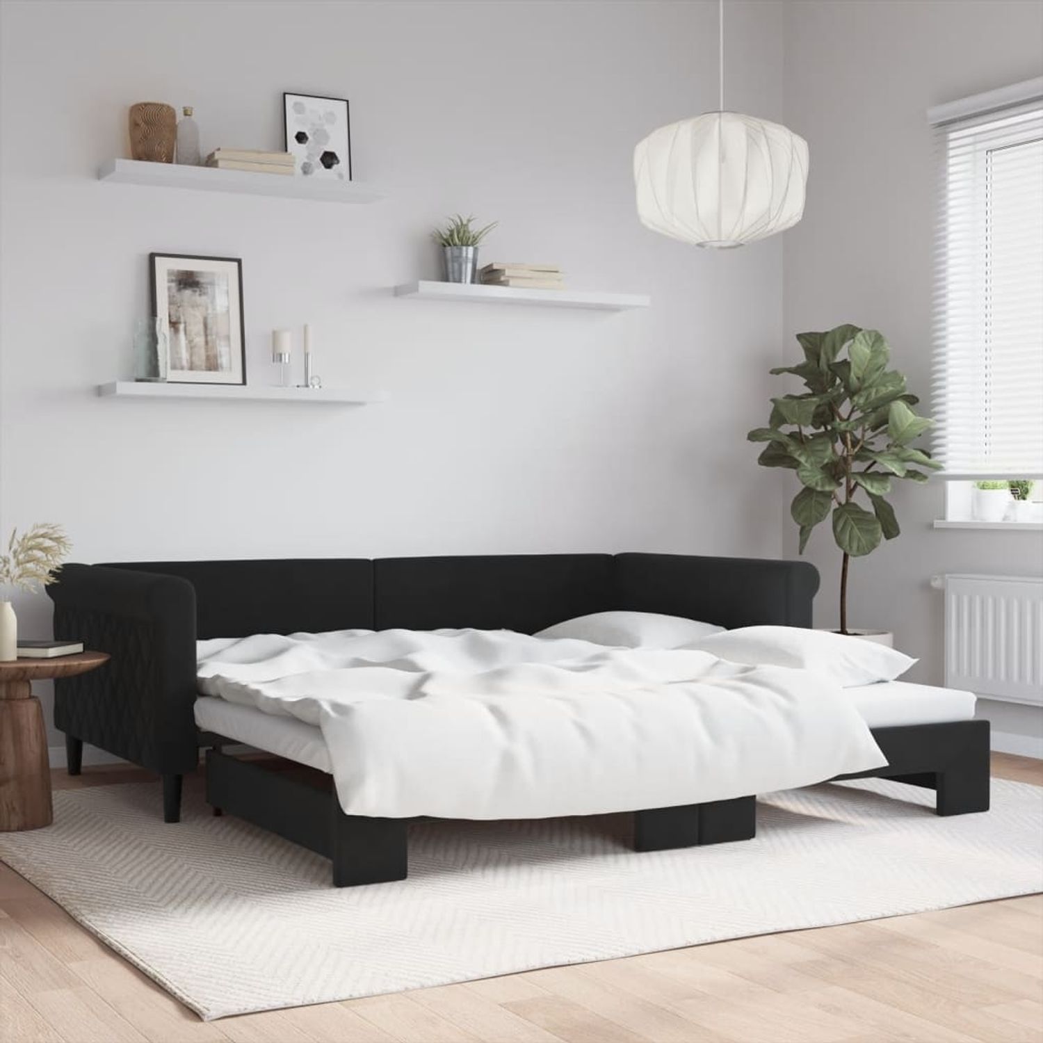vidaXL Tagesbett Ausziehbar Schwarz 100x200 cm Samt 3197782 Bild 1