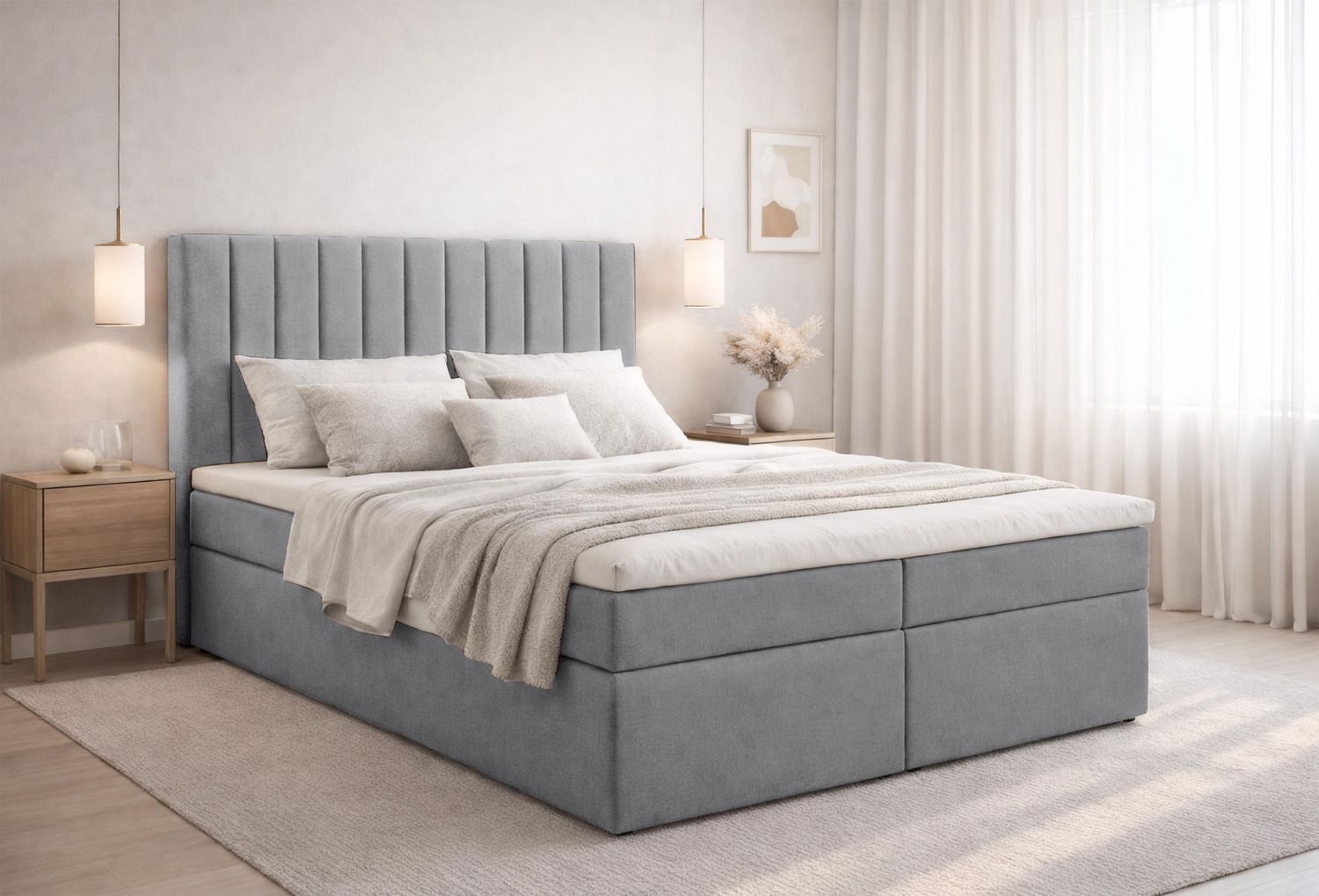 AX LIVING Bett mit Bettkasten 160x200 cm Bursa Boxspringbett Grau mit Topper Bild 1