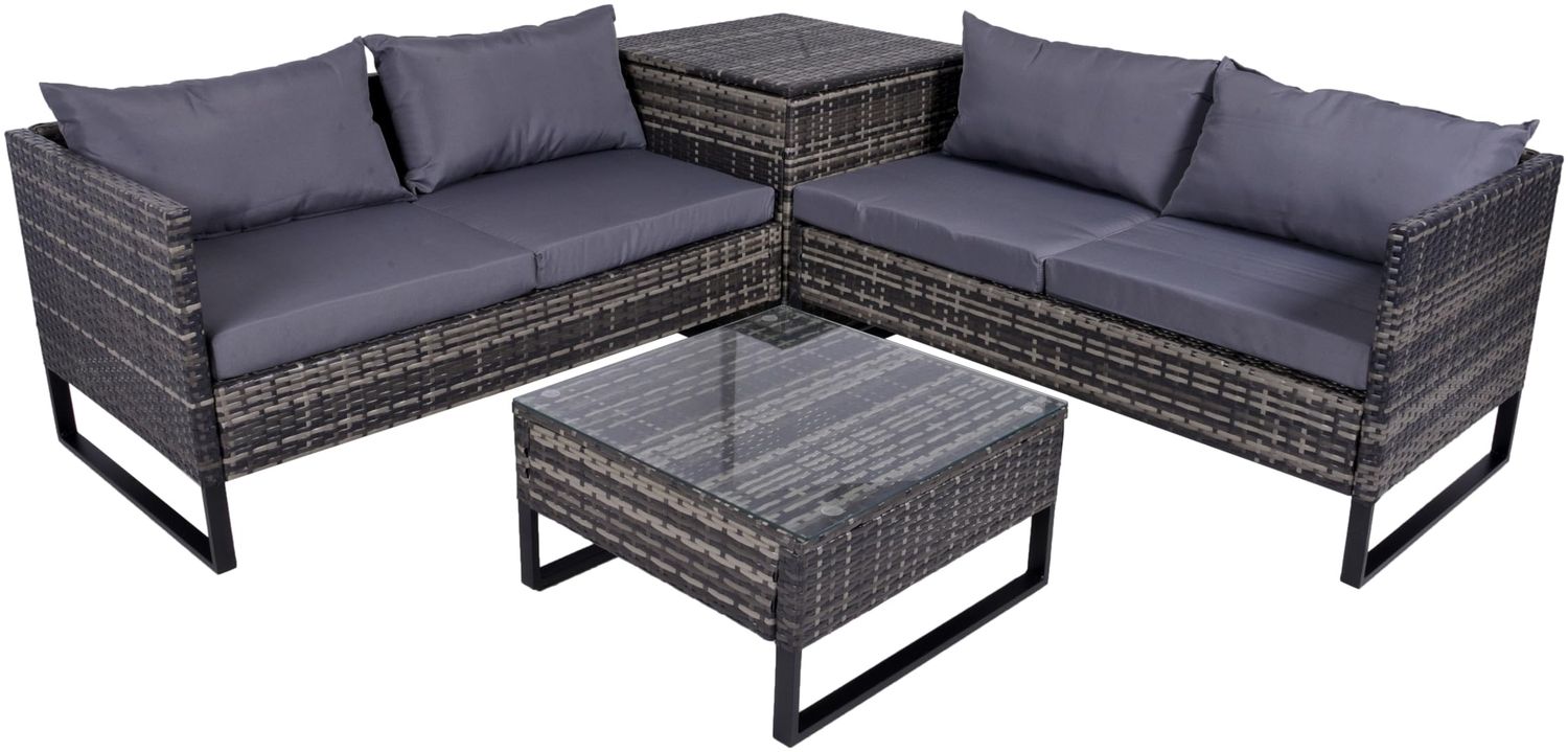 Gartenloungeset LINZ - Kunststoff, Schwarz, mit Aufbewahrung | Gartenmöbel Set Garten Lounge-Eckgruppe Lounge-Set Pool Loungegarnitur Bild 1