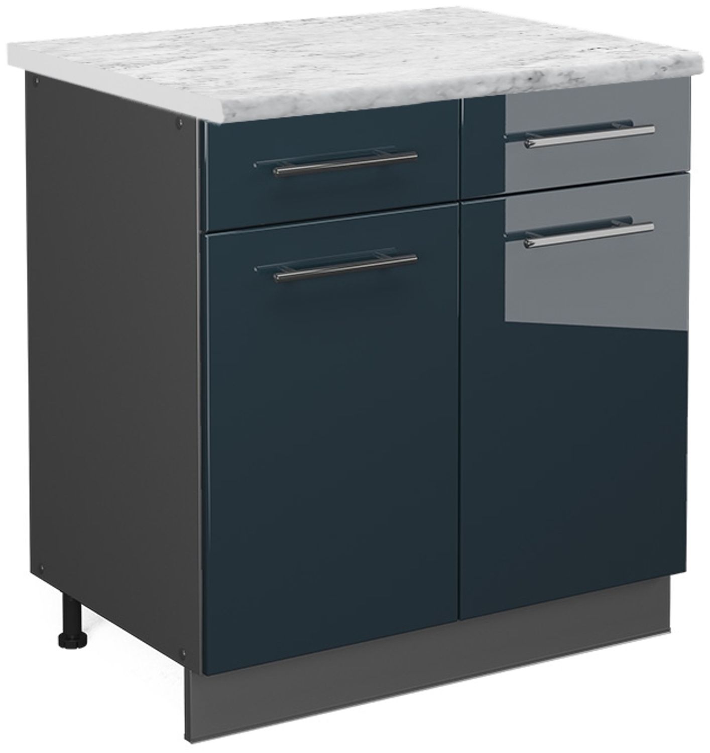 Küchenunterschrank Fame-Line Dunkelblau Hochglanz 80 cm , AP Marmor Vicco Bild 1