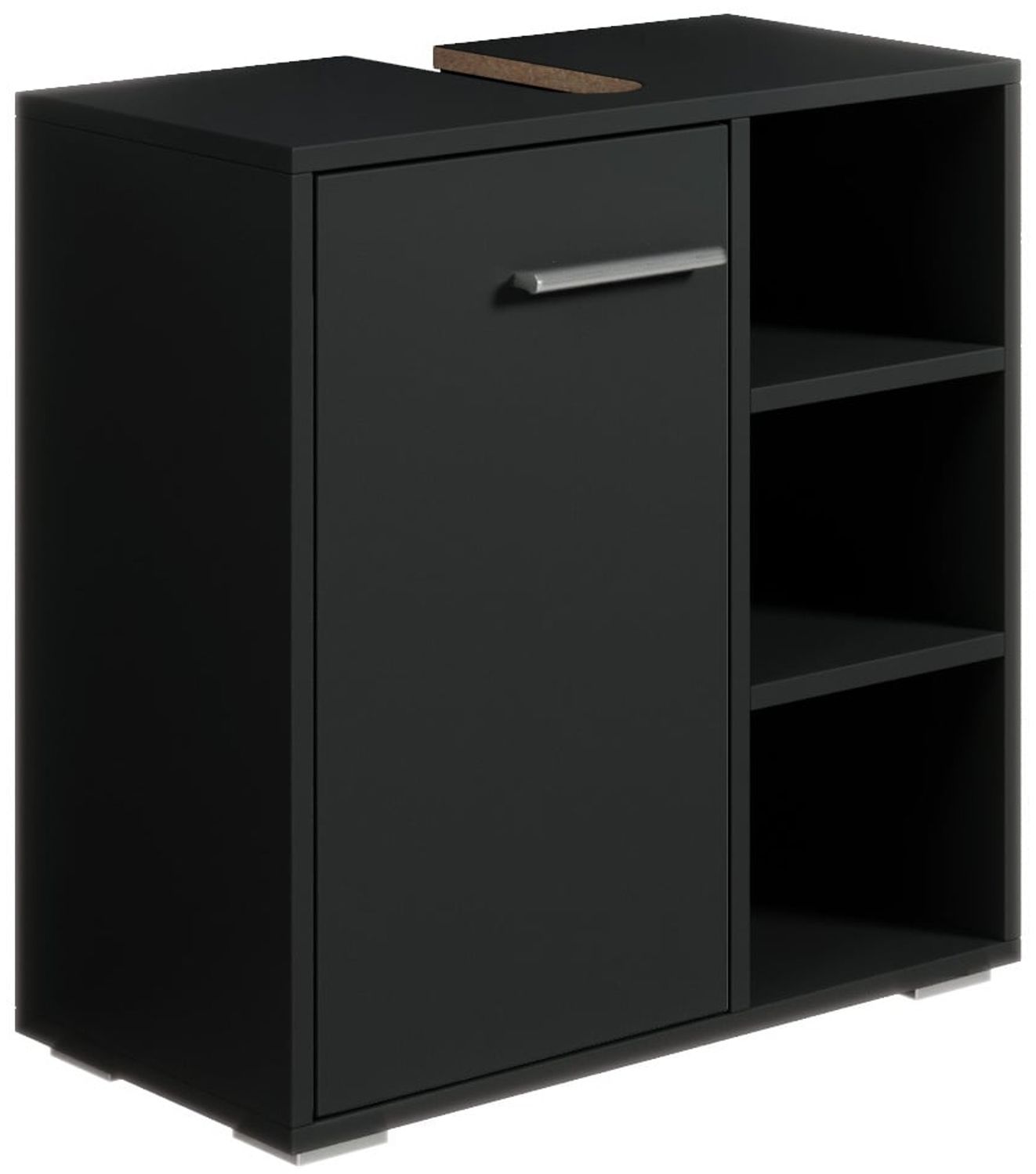 Badplaats Waschbeckenunterschrank Neptunus 60x30 cm Schwarz Matt - Stehender Badezimmerschrank mit 1 Tür und offenen Fächern Bild 1