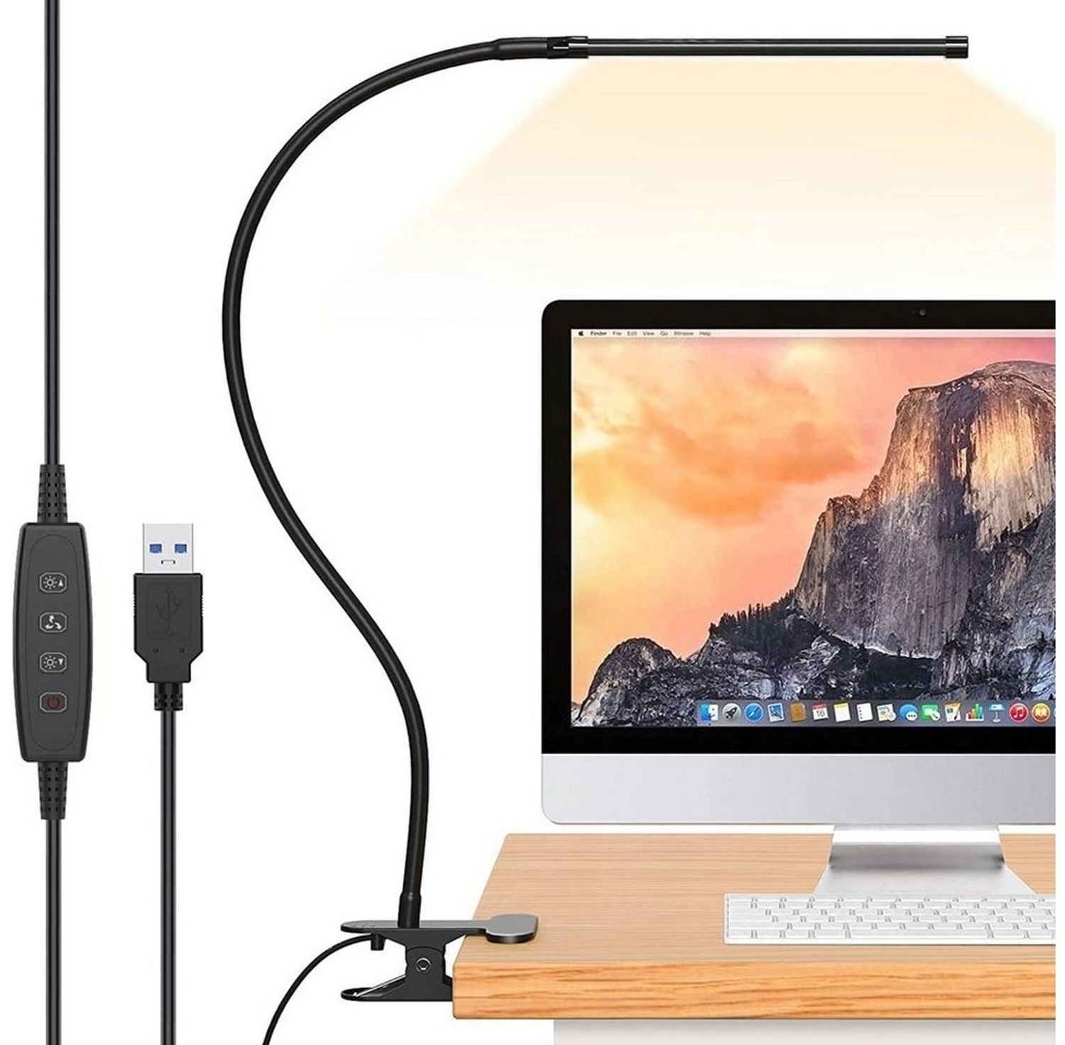 MUPOO LED Schreibtischlampe LED Klemmleuchten,3 Farbtemperatur,Clip-on-Lampe,Leselampe Klemme, 40cm USB-Betrieben,20cm Lampenkopfgröße, 40cm/70cm Lampenhöhe,USB-Betrieben Flexible 360° Klemmleuchten Bild 1