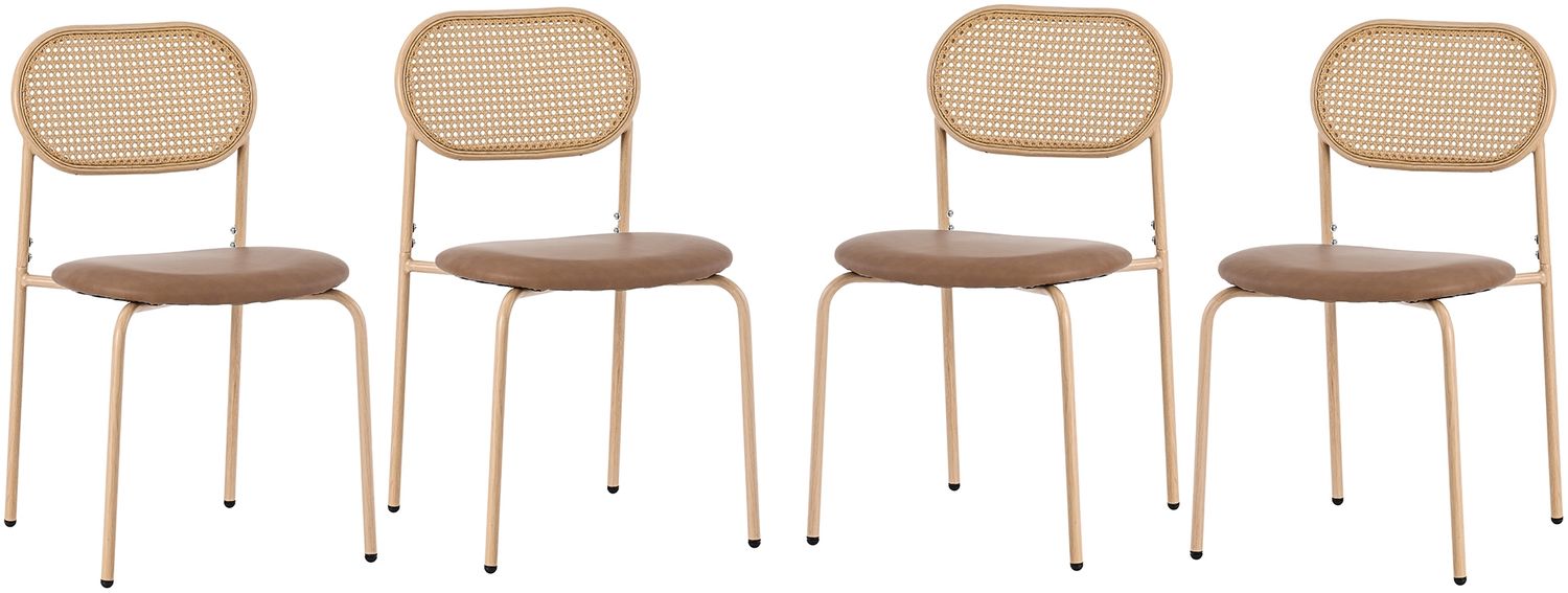 Merax 4er set Esszimmerstuhl, Freizeitstuhl mit vier Stützbeinen aus Metall, Rattan-Freizeitstuhl, Wohnzimmer- und Schlafzimmerstuhl, Braun Bild 1