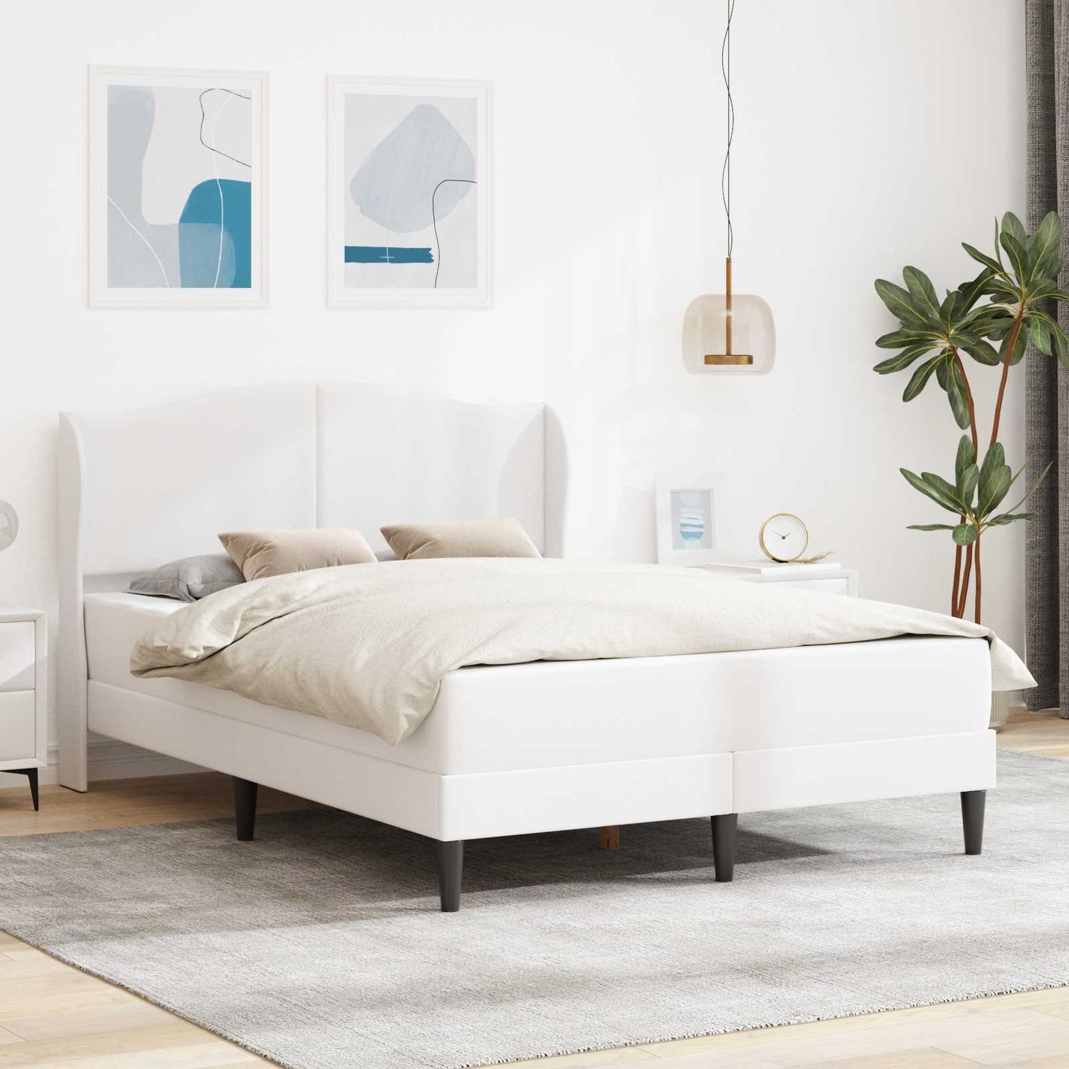 vidaXL Bettrahmen mit Kopfteil Weiß 140 x 200 cm Kunstleder 3415156 Bild 1