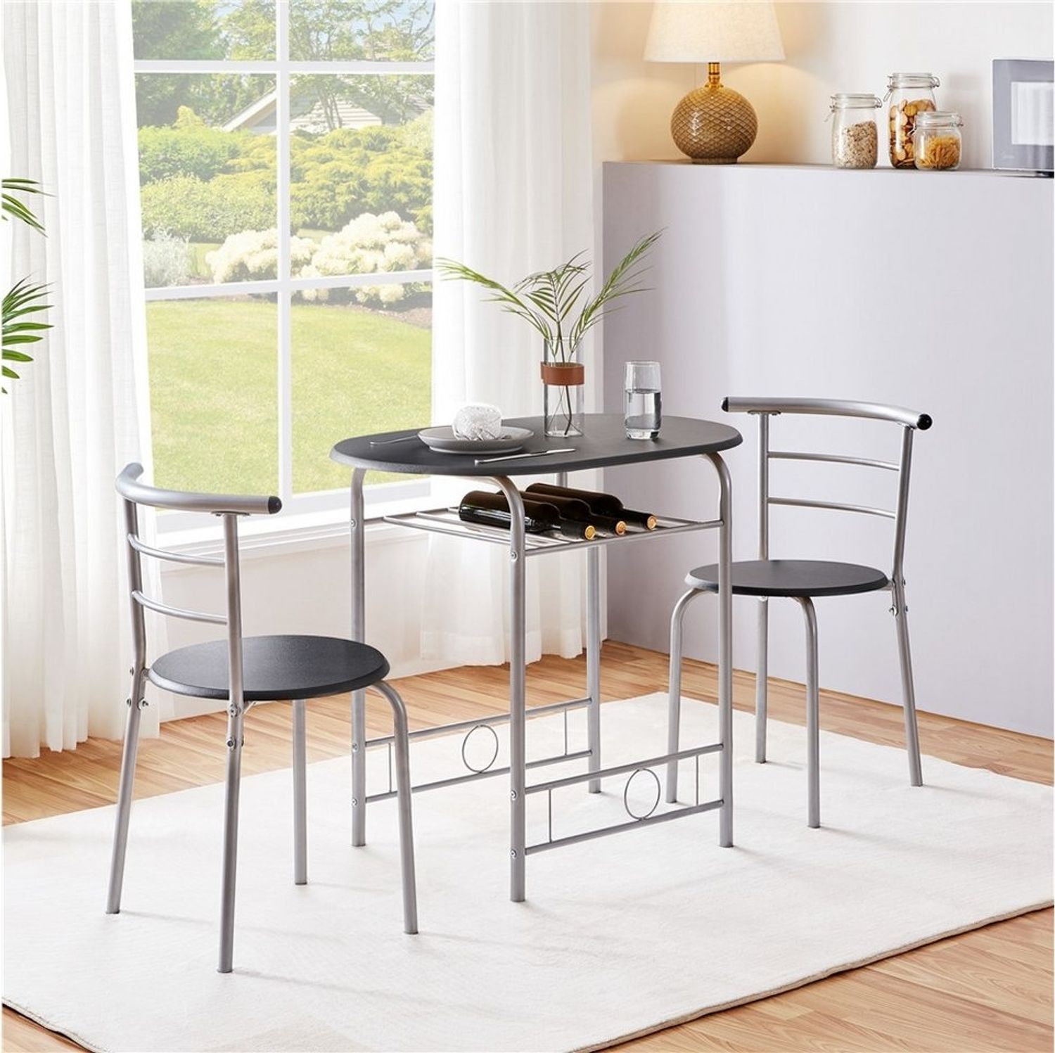 Yaheetech Esszimmer-Set Essgruppe mit 2 Stühlen, Esszimmergruppe 3-teilig, Schwarz Bild 1