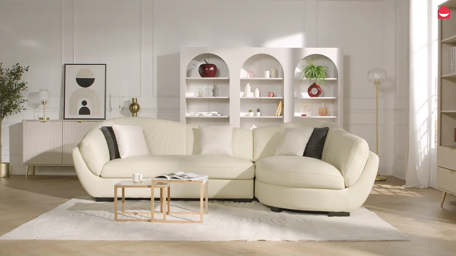 Vente-unique - CAIPI Sofa Leder Braun - B 175 cm x H 85 cm x L 285 cm Bild 1