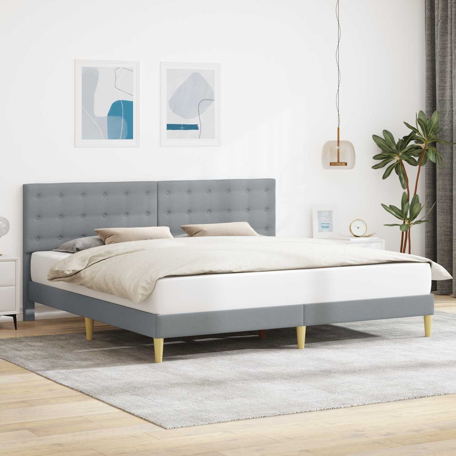 vidaXL Bettrahmen mit Kopfteil Hellgrau 180 x 200 cm Stoff 42027809 Bild 1