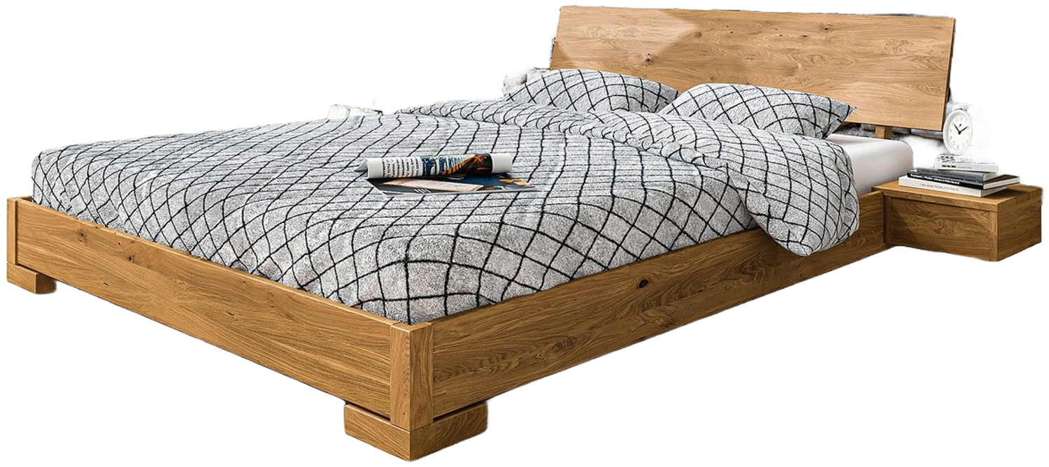 Bett Bento 3 aus Wildeiche massiv 160x200 cm mit Holzkopfteil und Holzbeinen Bild 1