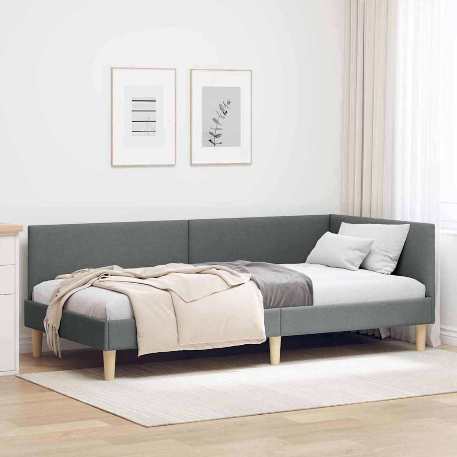vidaXL Eckbettgestell Dunkelgrau 90 cm x 190 cm Stoff und Sperrholz 42016182 Bild 1