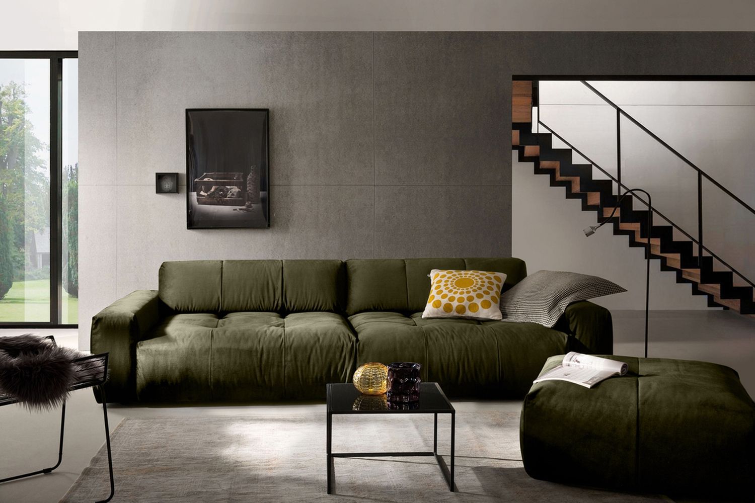 KAWOLA Big Sofa PALACE 3-Sitzer mit Sitztiefenverstellung Velvet oliv 74 x 120 x 298 cm Bild 1