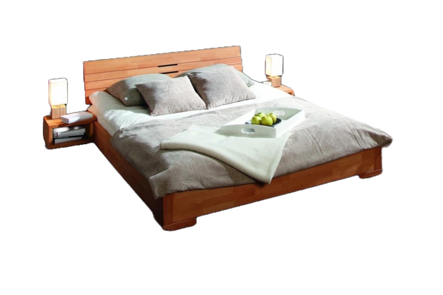 Bett Bento 10 Sonderlänge 180x210 Kernbuche massiv Holzkopfteil und Holzbeine Bild 1
