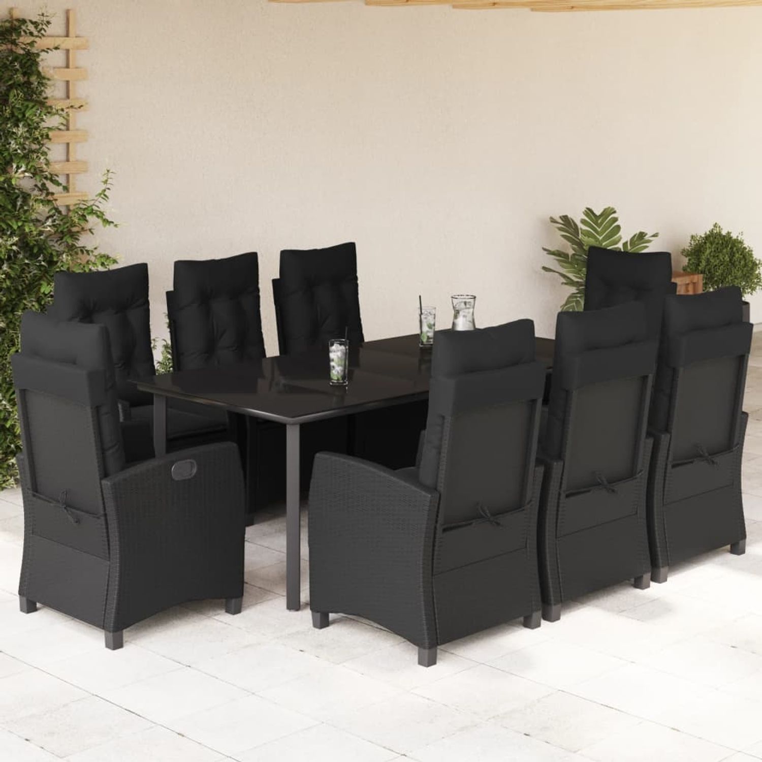 vidaXL 9-tlg. Garten-Essgruppe mit Kissen Schwarz Poly Rattan 3212760 Bild 1
