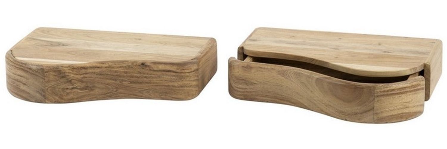 Nachttisch 2er-Set Akazienholz massiv, modernes schwebendes Design, Natur, 1 Schublade Bild 1