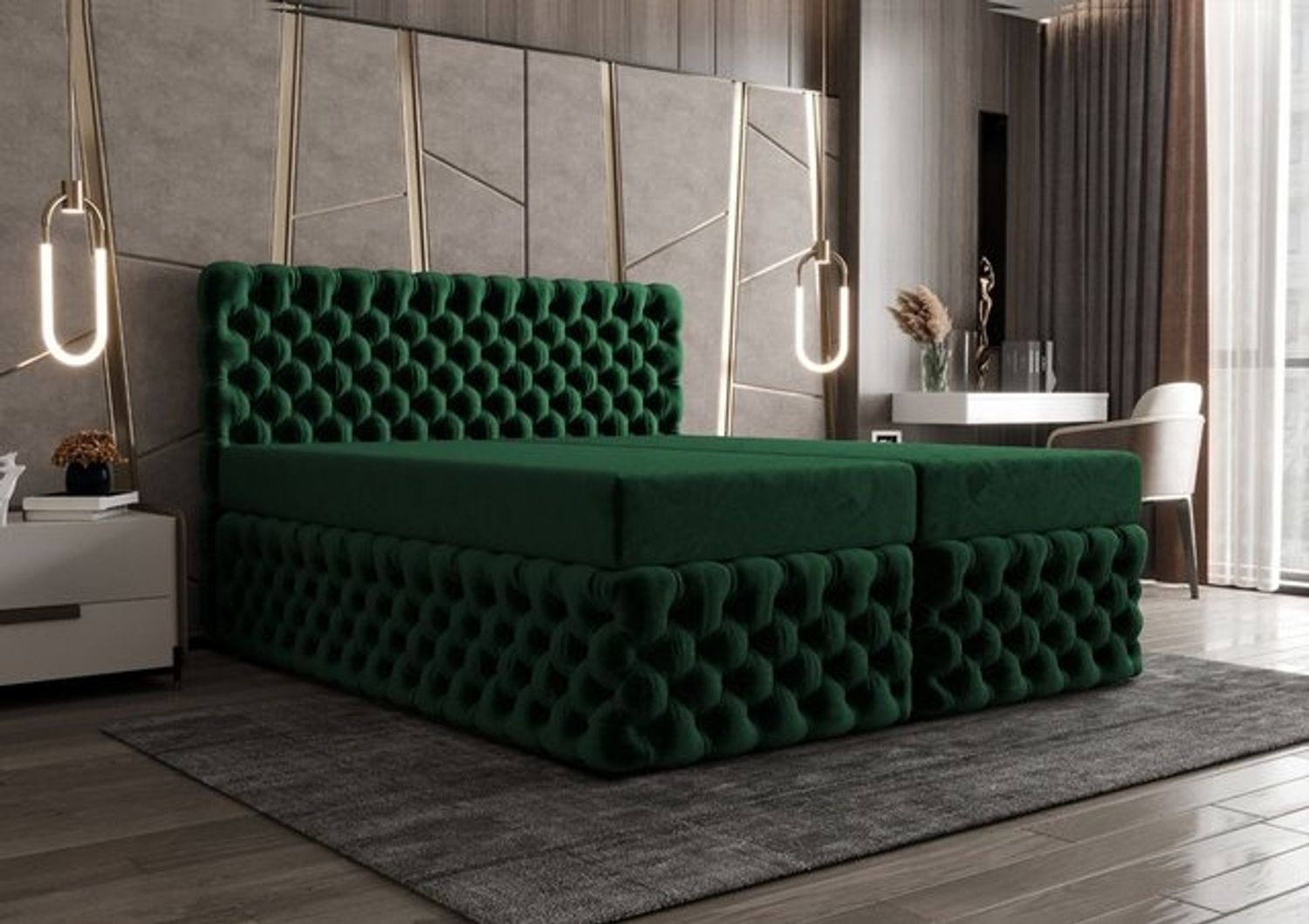B&B Home 'Figo II' Boxspringbett mit Bettkasten, Samt, Dunkelgrün, 200x200 cm Bild 1