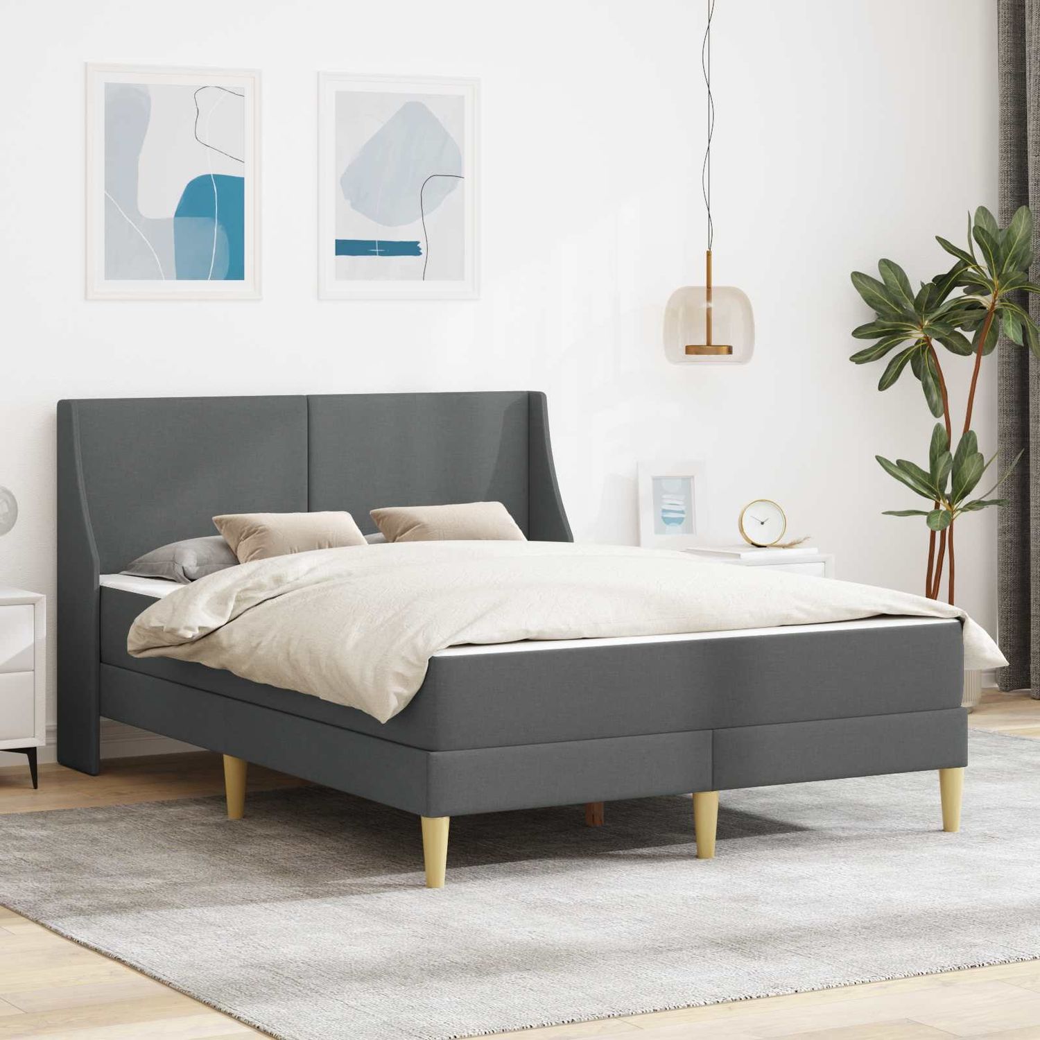 vidaXL Bettgestell mit Matratze mit Kopfteil Polyester 3414735 Bild 1