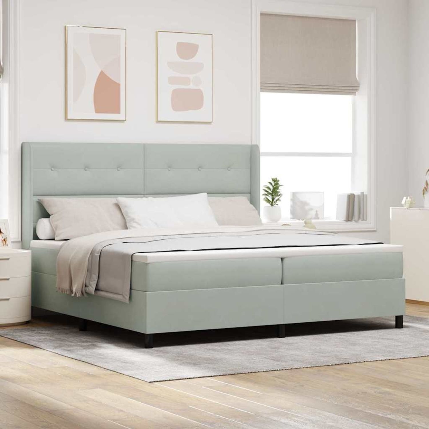 vidaXL Boxspringbett mit LED-Lichtleisten Hellgrau 200 x 200 cm Samt 3343886 Bild 1