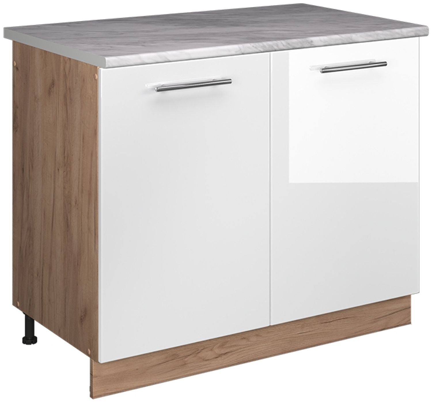 Spülenunterschrank Fame-Line Weiß Hochglanz/Goldkraft Eiche 100 cm, AP Marmor Vicco Bild 1