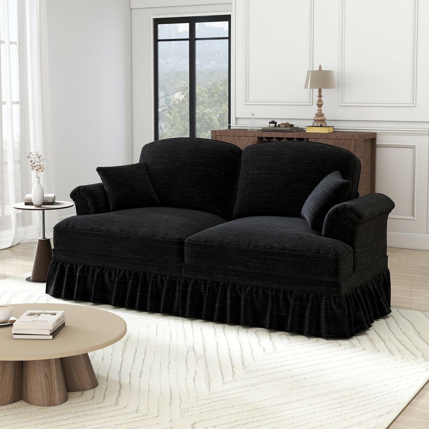 Sofa aus Chenille mit abnehmbarem Rüschenrock, schwarz Bild 1