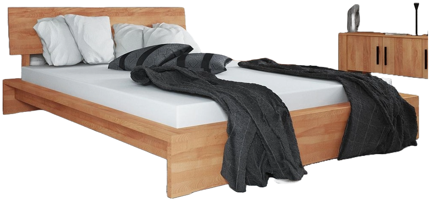 Bett Lubic 2 aus Kernbuche massiv 200x200 mit Holzkopfteil und Holzfußgestell Bild 1