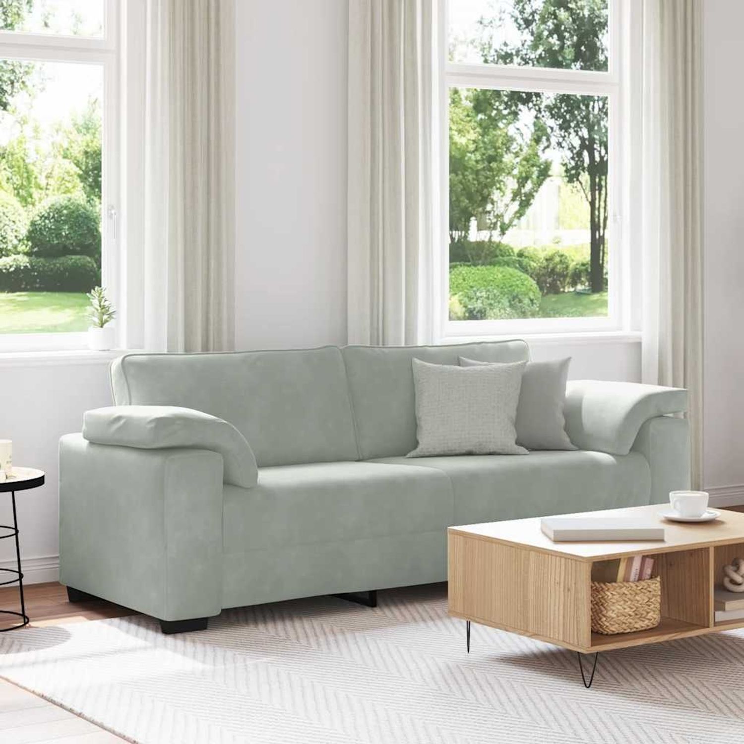 vidaXL 3-Sitzer-Sofa Hellgrau 220x77x82 cm Samt 4105277 Bild 1