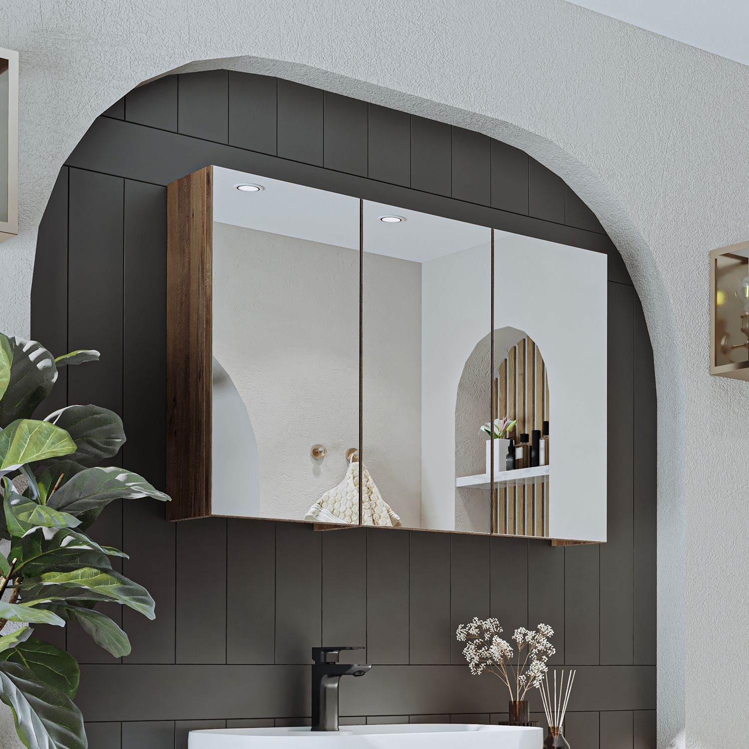 Roomart GUSTO-I-120 Badmöbel - nur Spiegelschrank - H 60 x B 14.2 x T 105 cm • Eiche Bild 1