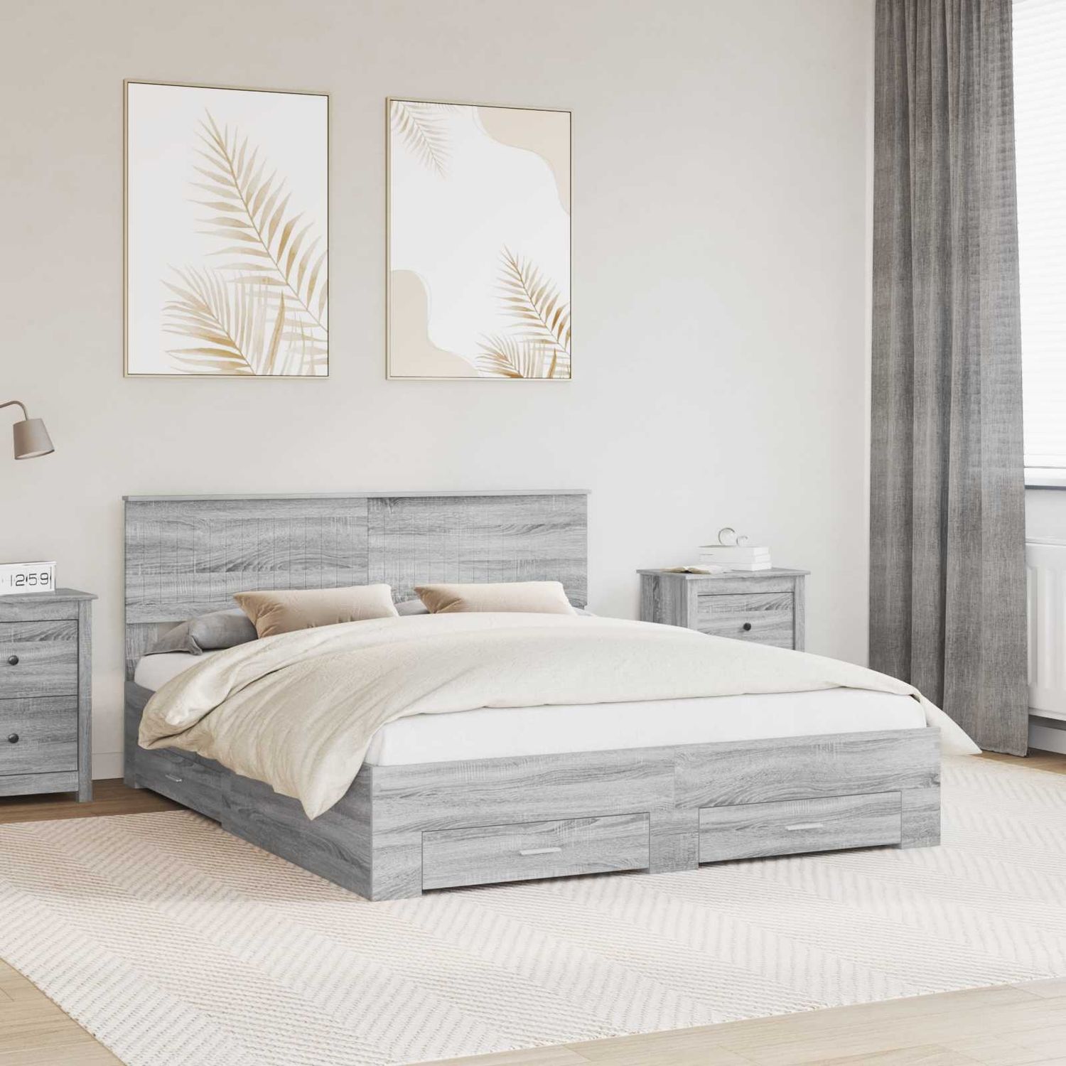 vidaXL Bettrahmen mit Kopfteil Grau Sonoma 160 x 200 cm Holzwerkstoff 3410875 Bild 1