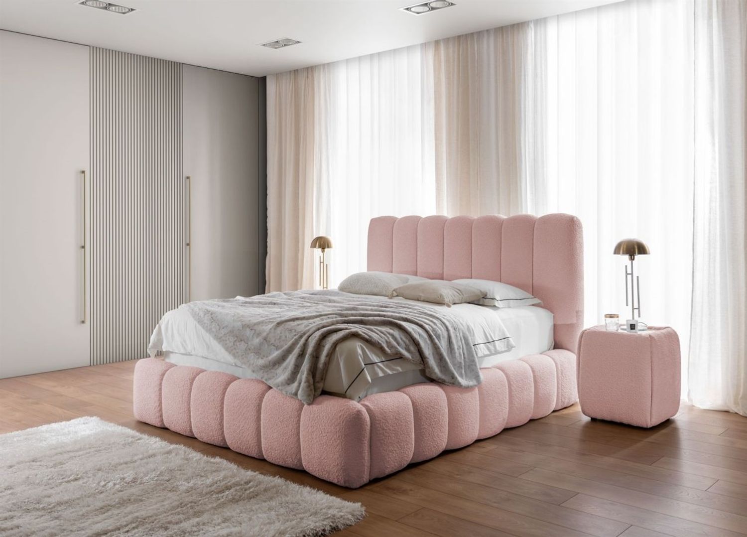 Polsterbett Doppelbett Set. 3 CARSON 120x200cm Stoff Catch Me Rosa Bild 1