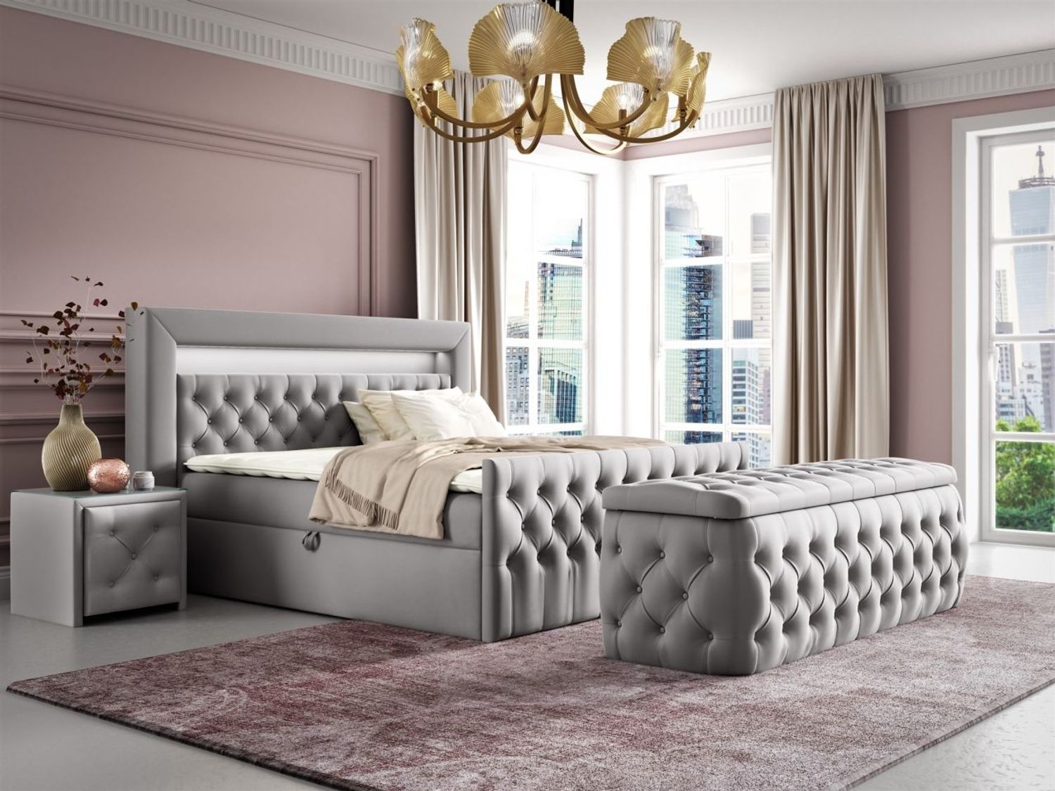 Boxspringbett Schlafzimmerbett ERNESTO Nr. 4 120x200cm in Elisa Velvet Hellgrau Bild 1
