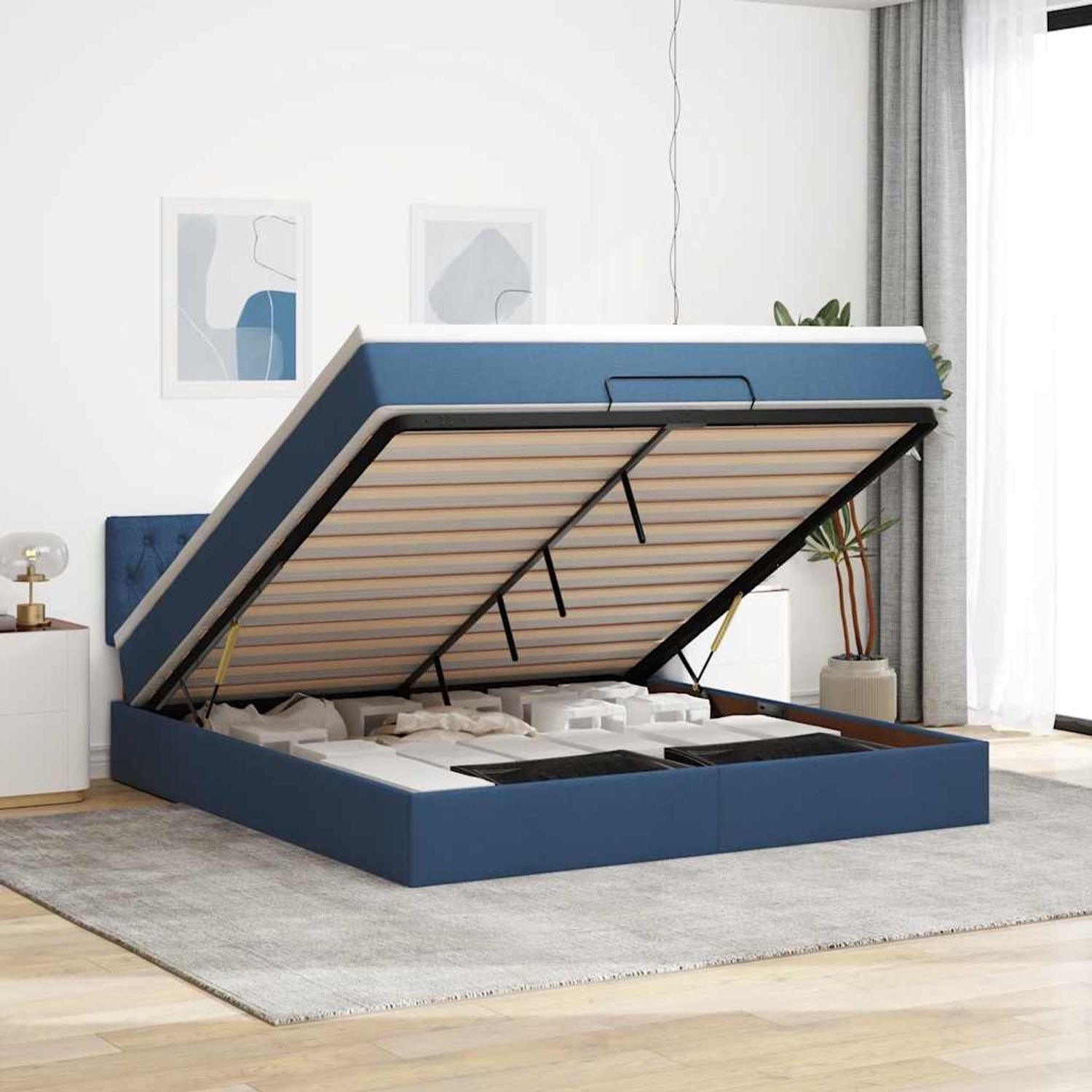 vidaXL Ottoman-Bett mit Matratze & LEDs Blau 160x200 cm Stoff 3312408 Bild 1
