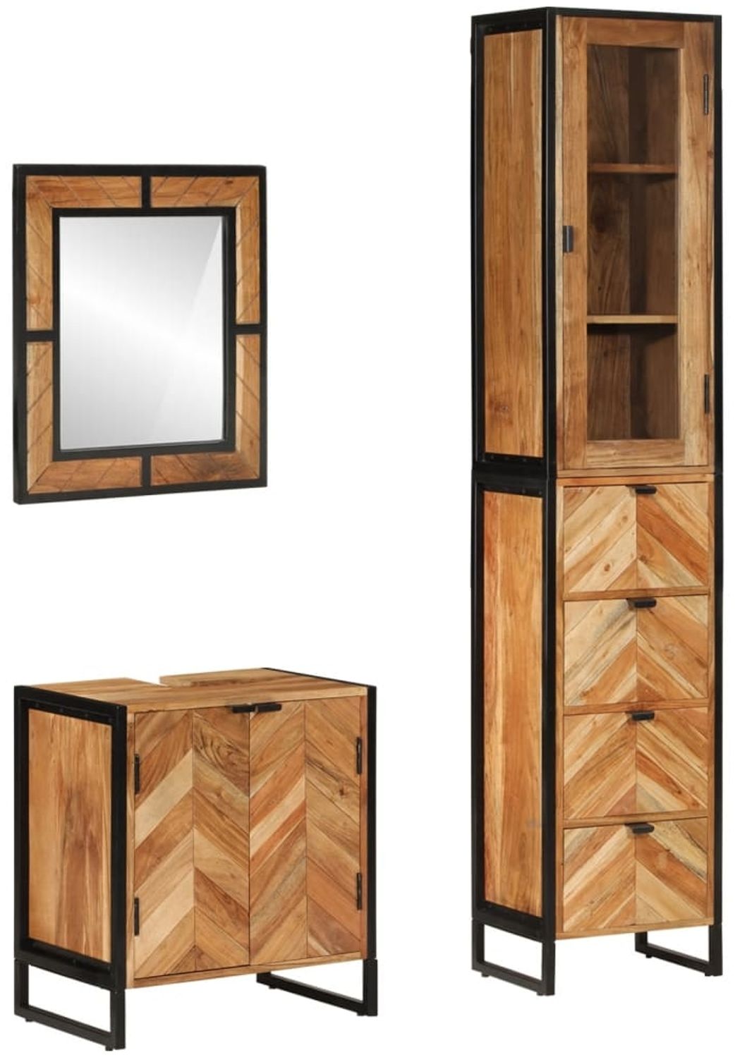 vidaXL 3-tlg. Badmöbel-Set Eisen und Massivholz Akazie 3217120 Bild 1
