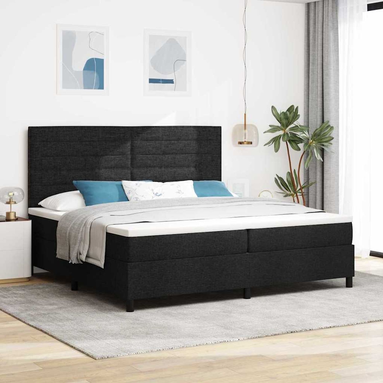 vidaXL Boxspringbett mit Matratze mit LED Schwarz 200 x 200 cm Stoff 3342818 Bild 1