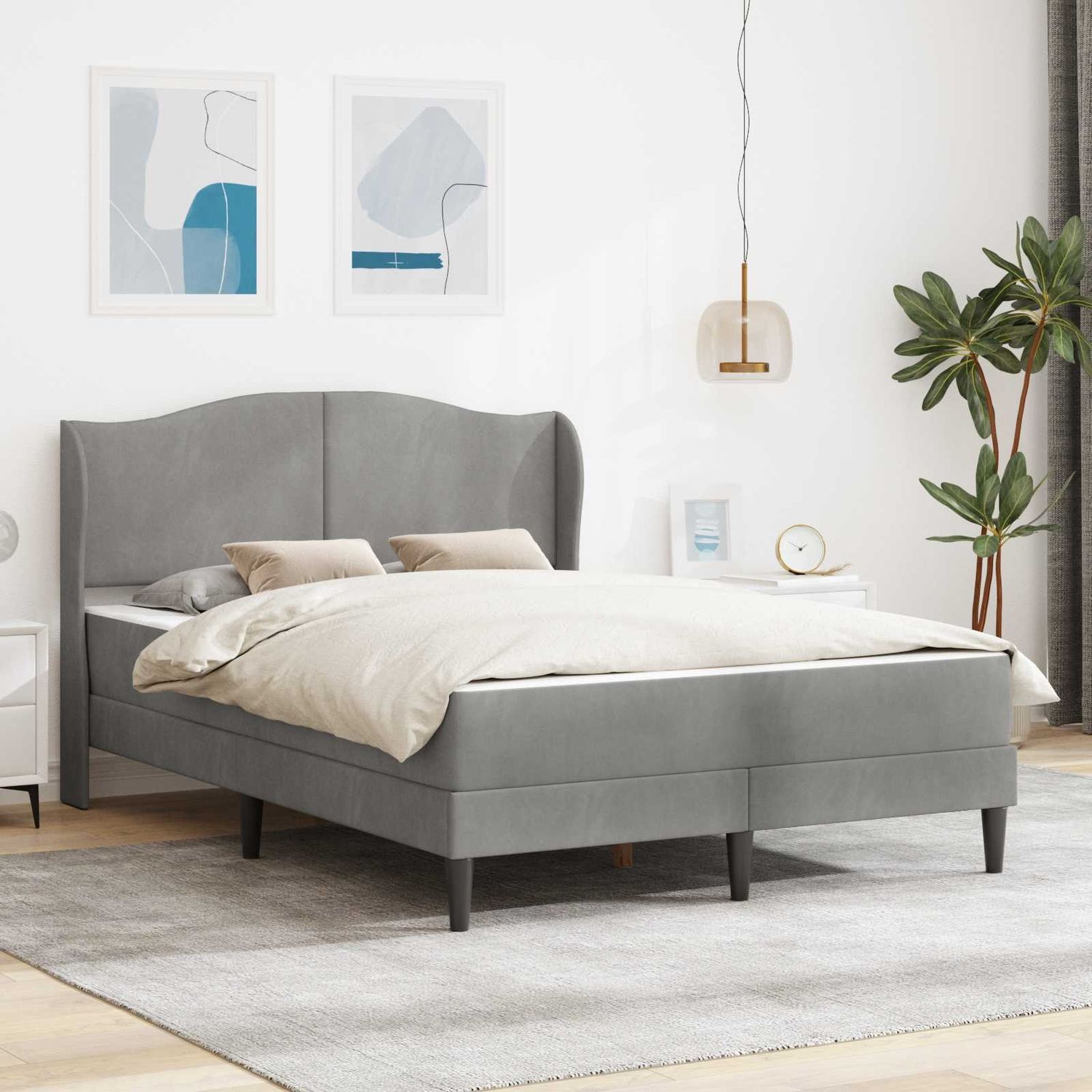vidaXL Bettrahmen mit Kopfteil Hellgrau 140 x 190 cm Samt 3415202 Bild 1