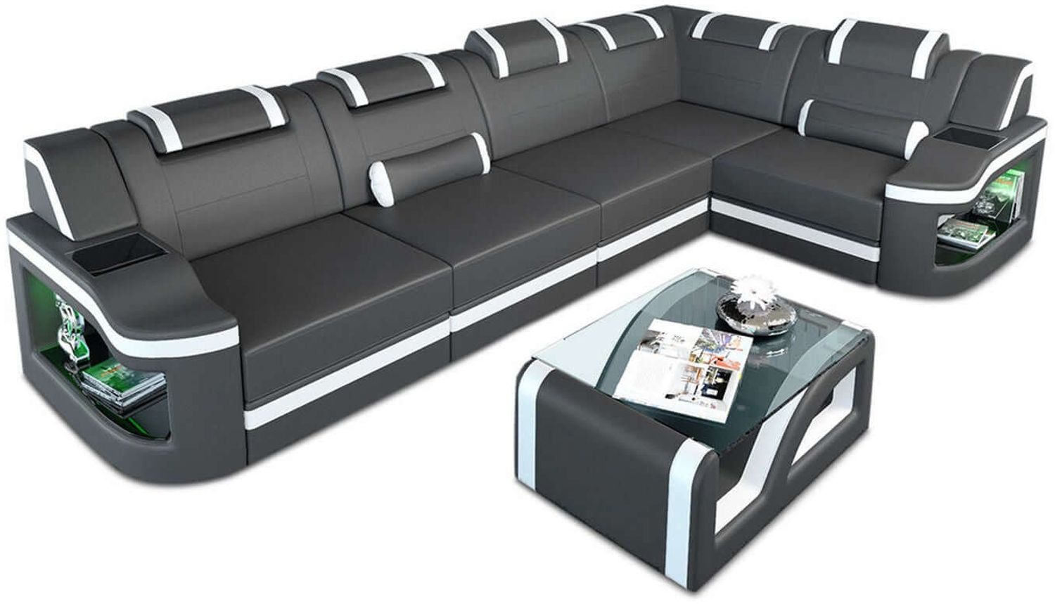 Mini Leder Ecksofa Padua L-Form - Ledermix - Grau-Weiß - Rechts Bild 1