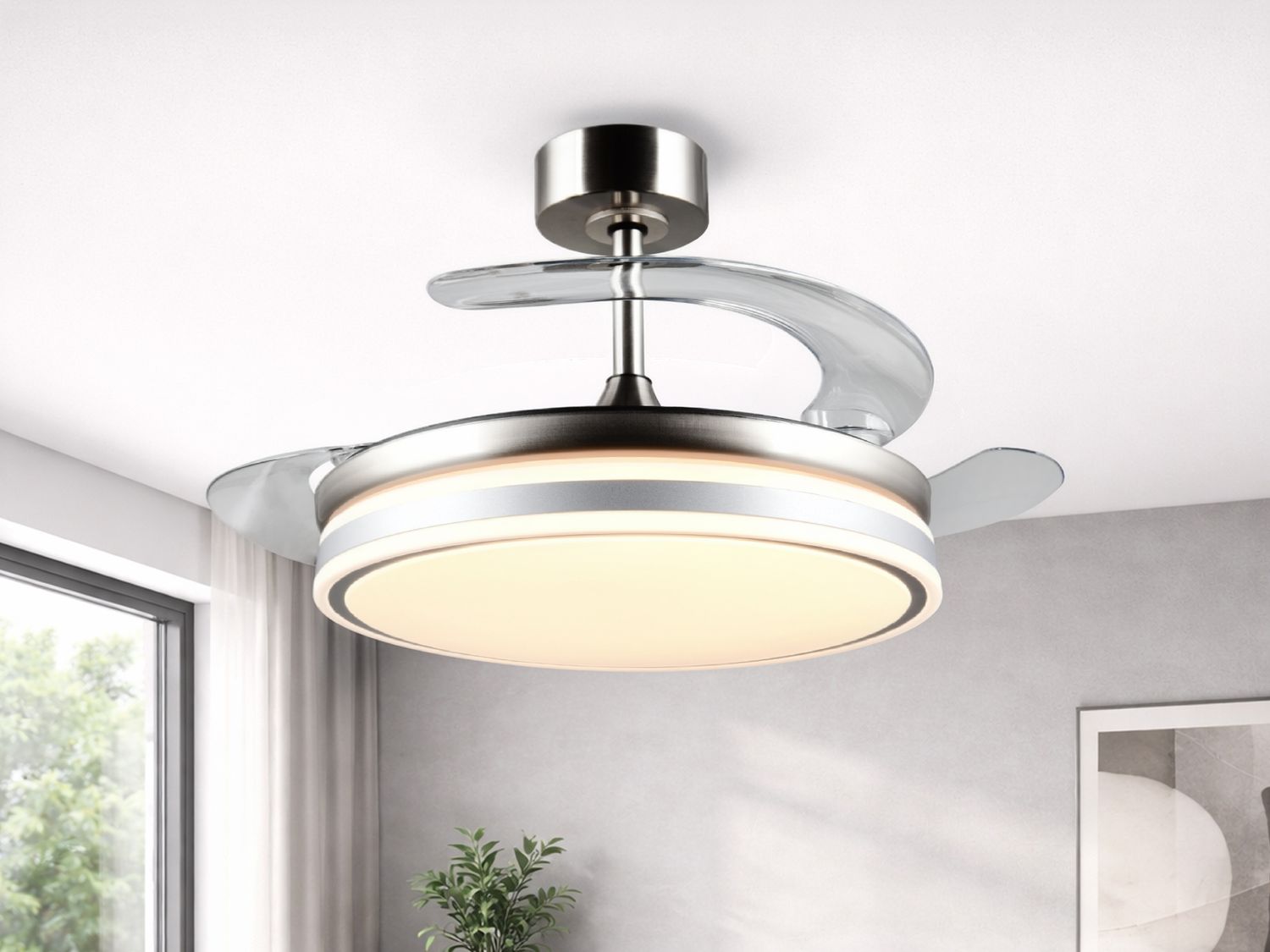 LED Deckenleuchte VOLDA mit Ventilator und Fernbedienung Ø 49cm - max. 106cm Bild 1