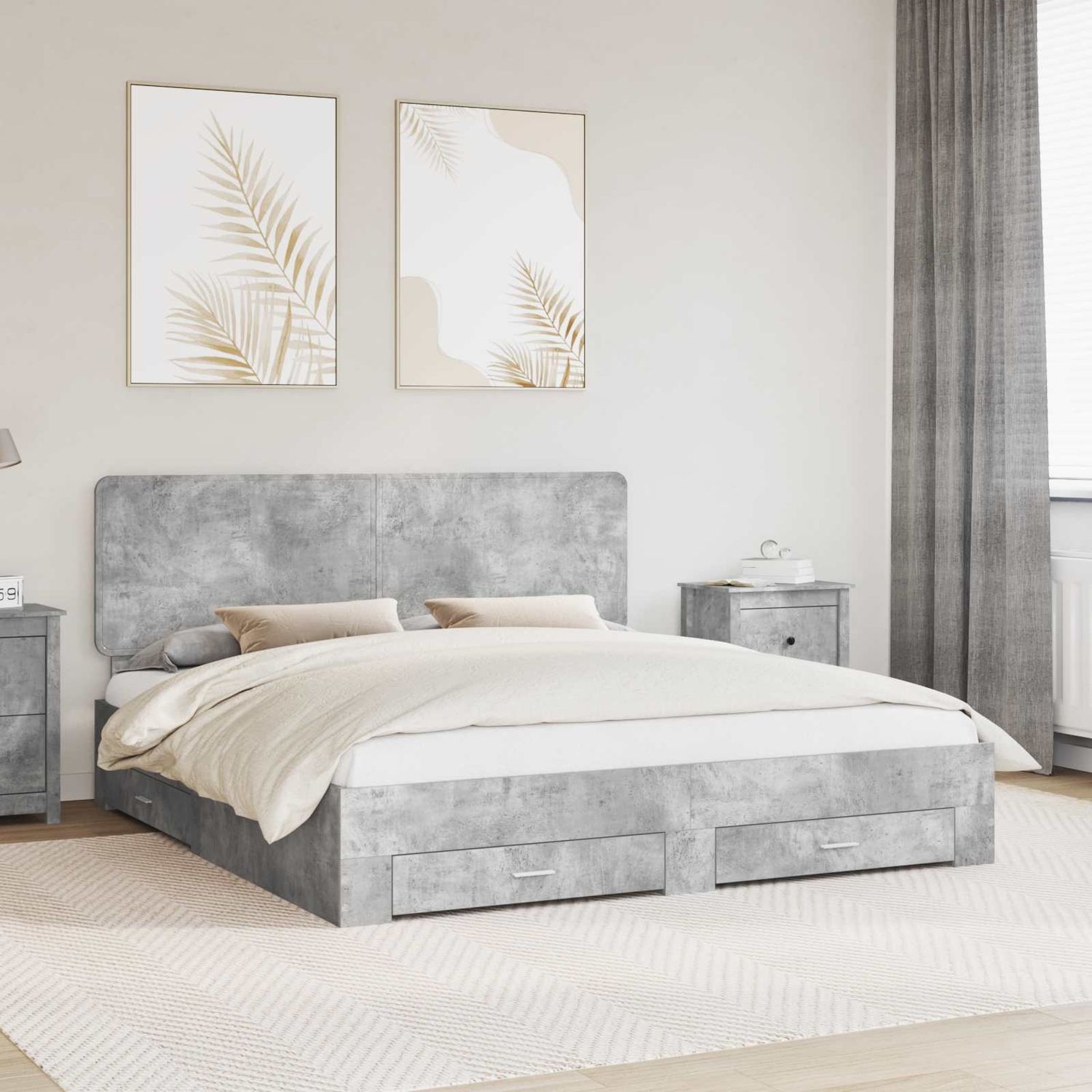 vidaXL Bettrahmen mit Kopfteil Beton Grau 200 x 200 cm Holzwerkstoff 3412745 Bild 1
