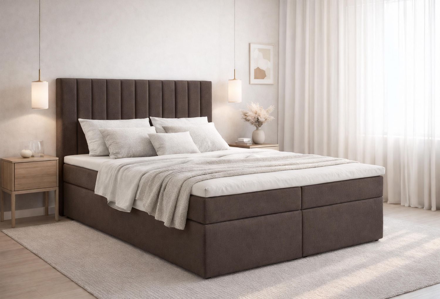 AX LIVING Stauraum Boxspringbett Brown 180x200 cm mit Topper Bursa Doppelbett Bild 1